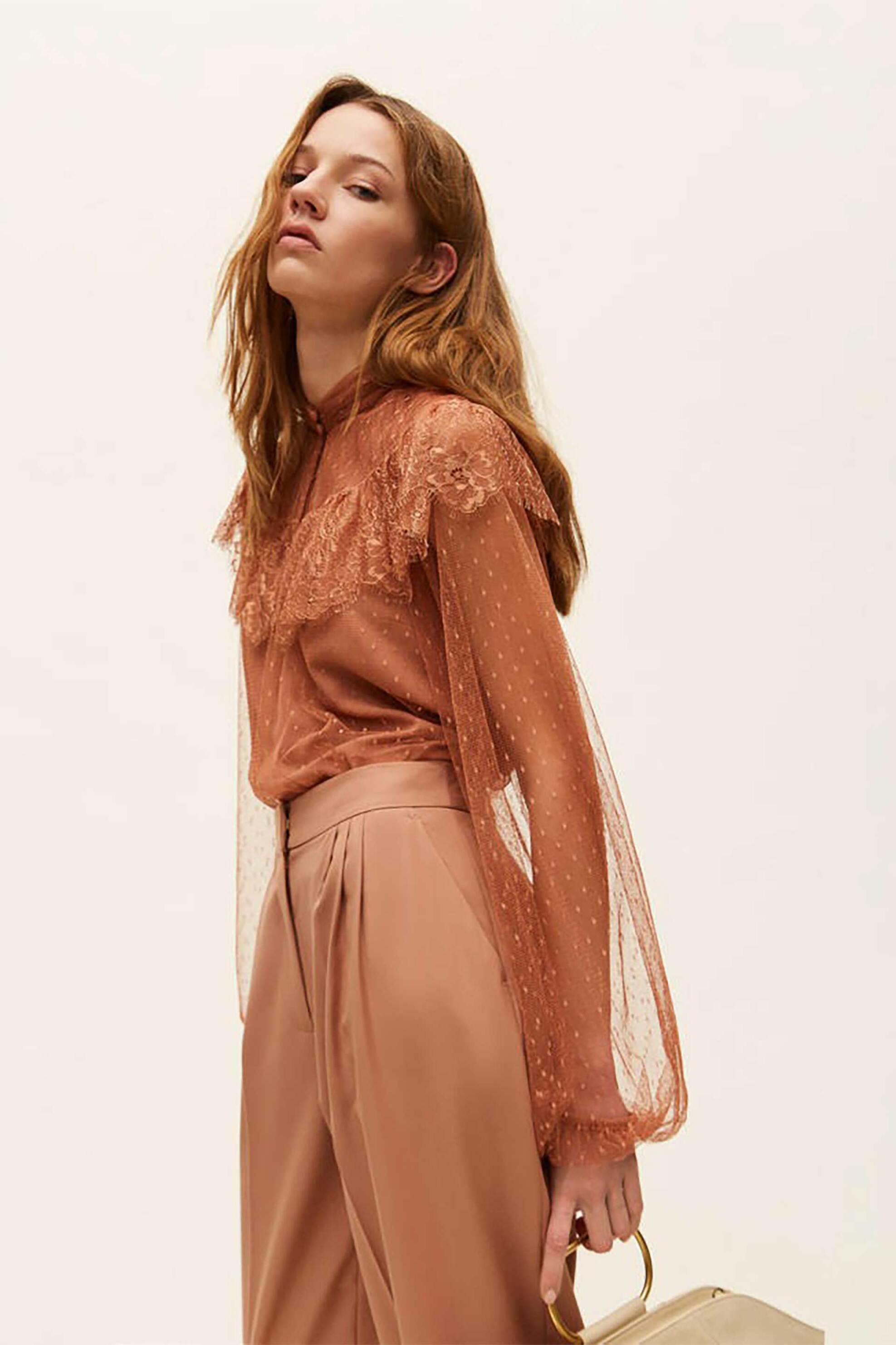TWINSET Twinset γυναικεία μπλούζα από τούλι με φιόγκο - 261TP2772 Κεραμιδί - 3