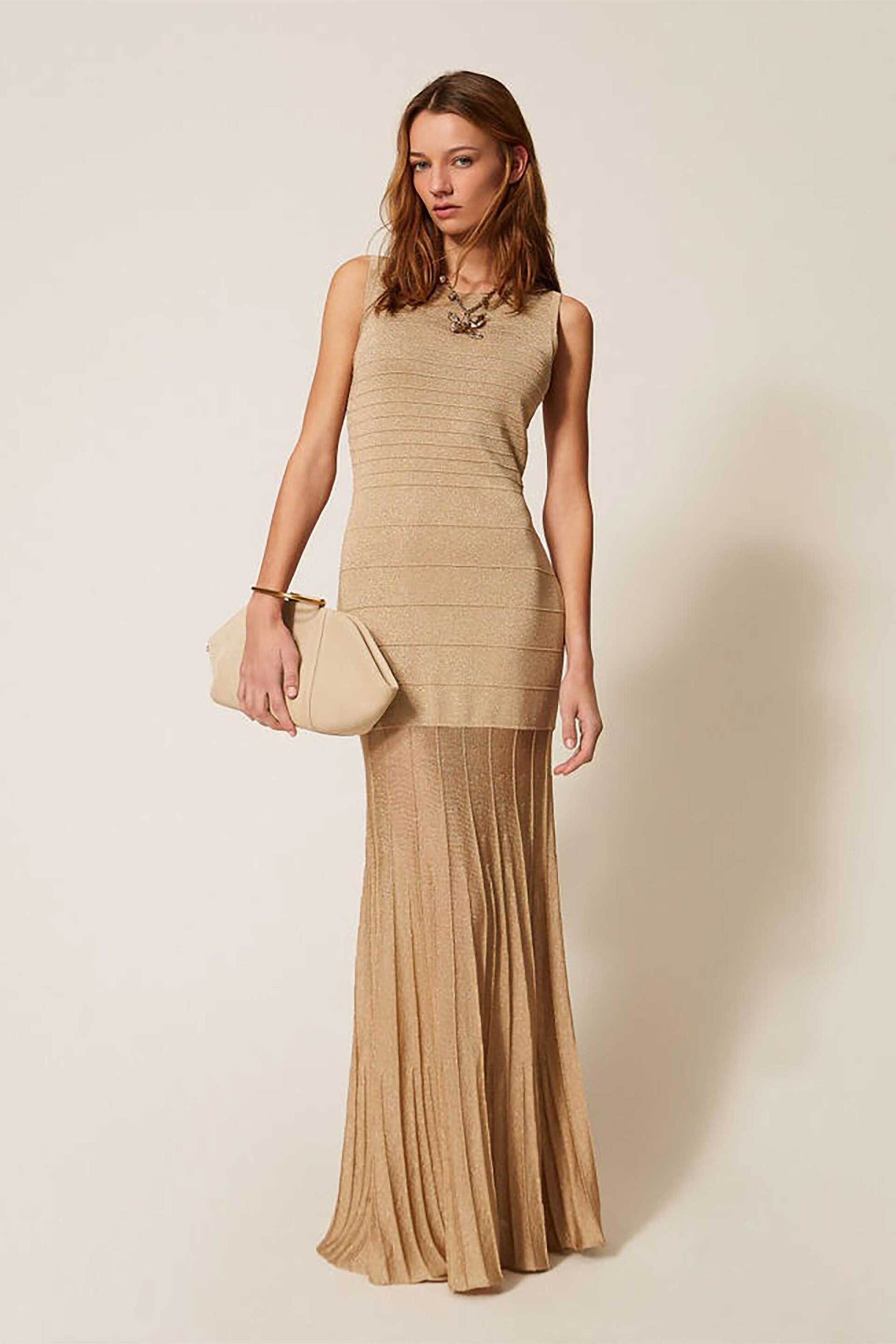 Twinset γυναικείο maxi φόρεμα με lurex - 261TP3123 Χρυσό