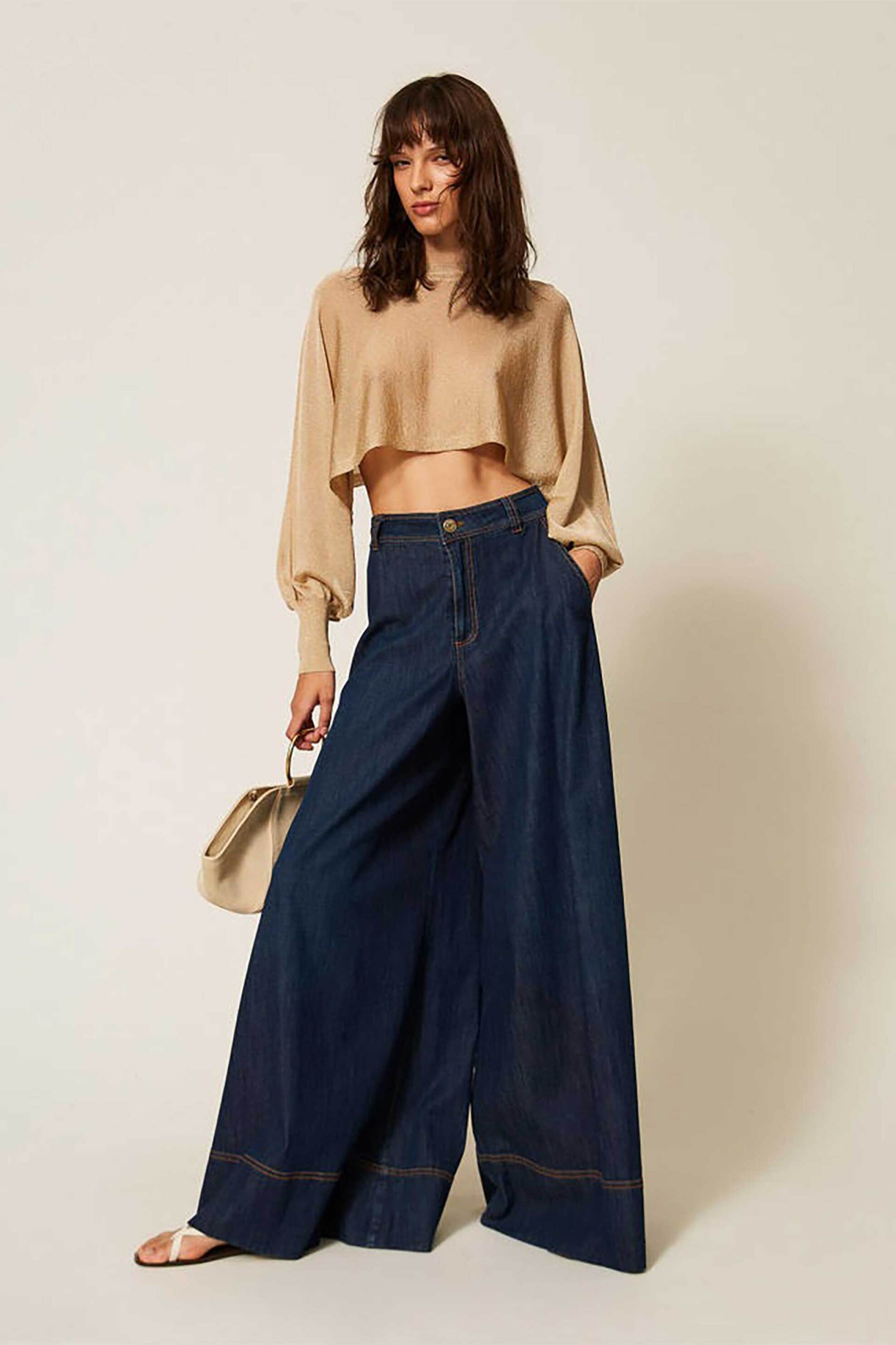TWINSET Twinset γυναικεία cropped μπλούζα πλεκτή lurex - 261TP3124 Χρυσό - 2