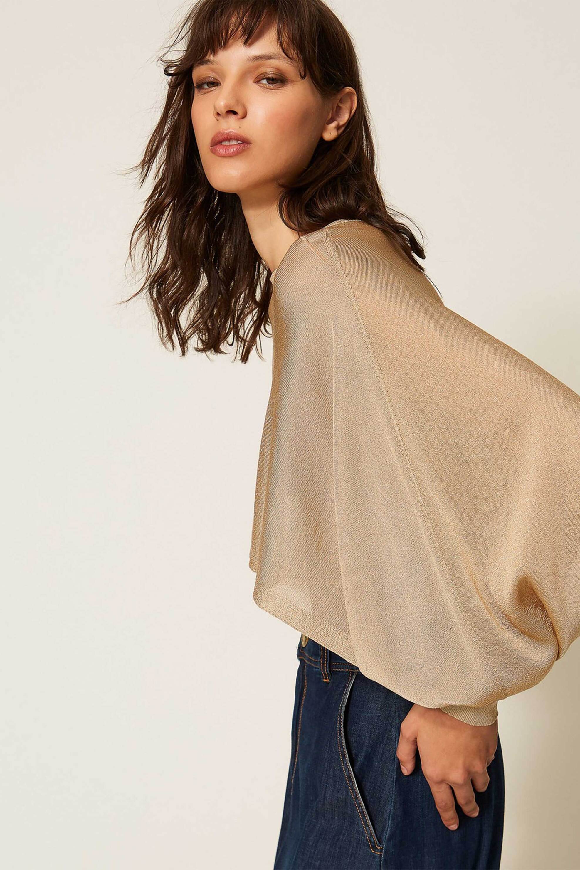 TWINSET Twinset γυναικεία cropped μπλούζα πλεκτή lurex - 261TP3124 Χρυσό - 3