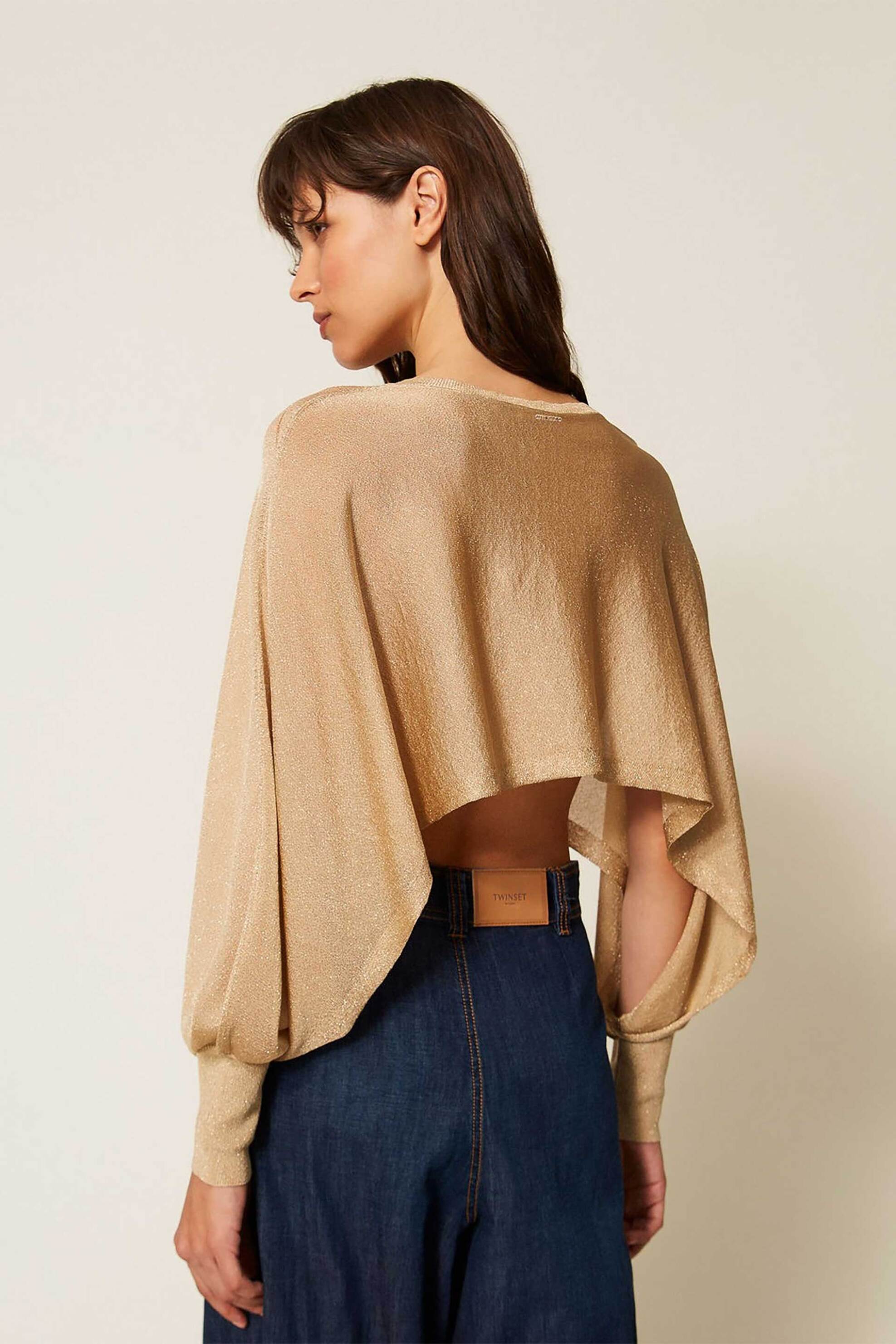 Twinset Γυναικεία Cropped Μπλούζα Πλεκτή Lurex - 261Tp3124 Χρυσό