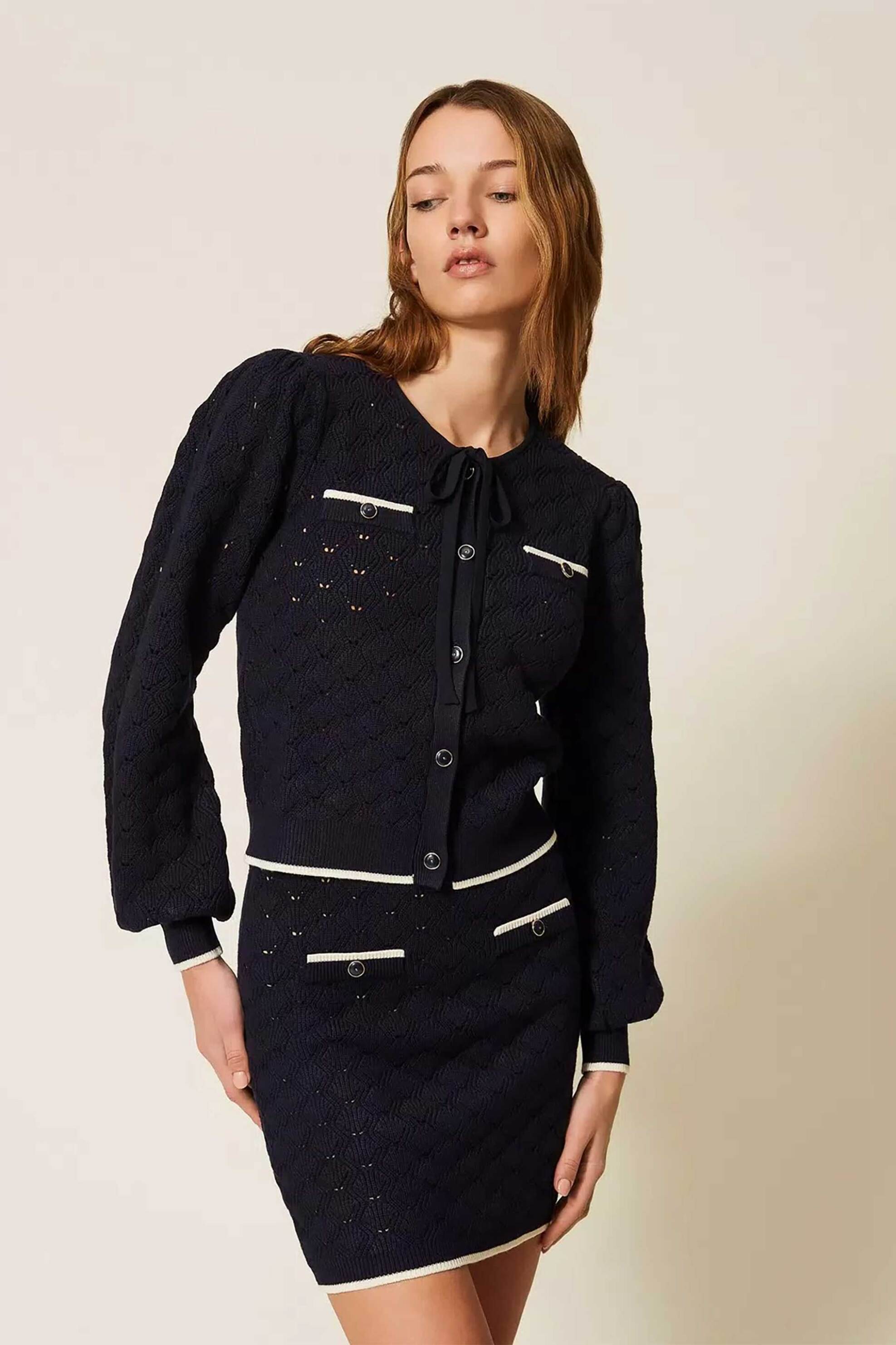 Twinset γυναικεία ζακέτα πλεκτή με τσέπες - 261TP3032 Μπλε Σκούρο