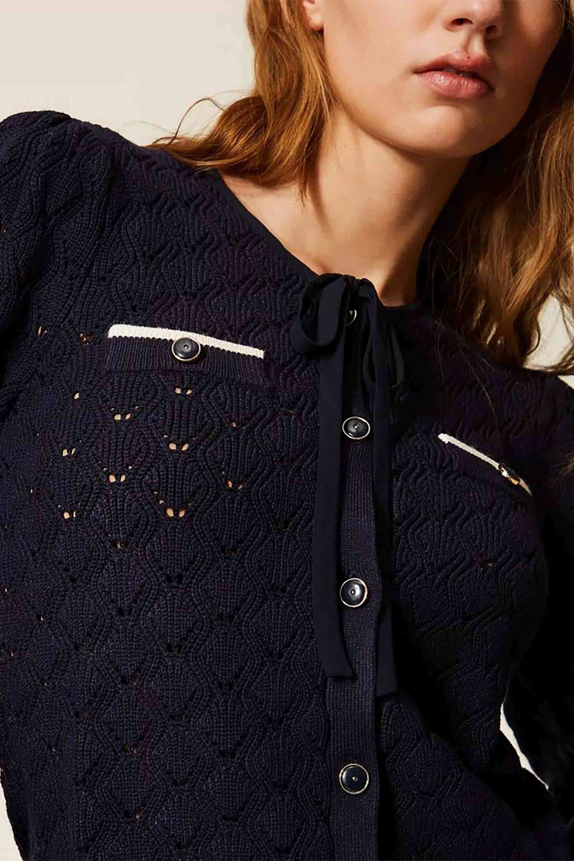 TWINSET Twinset γυναικεία ζακέτα πλεκτή με τσέπες - 261TP3032 Μπλε Σκούρο - 2