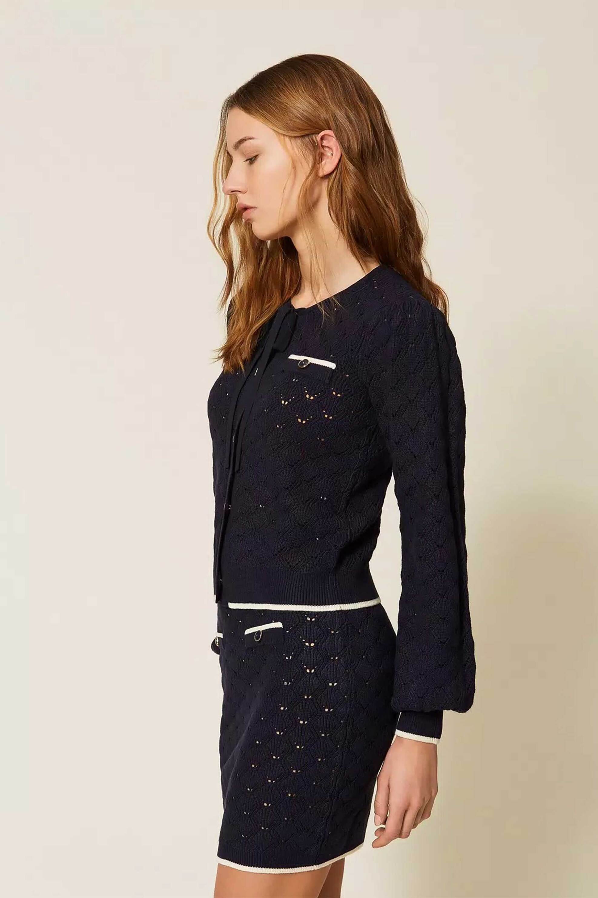 TWINSET Twinset γυναικεία ζακέτα πλεκτή με τσέπες - 261TP3032 Μπλε Σκούρο - 3