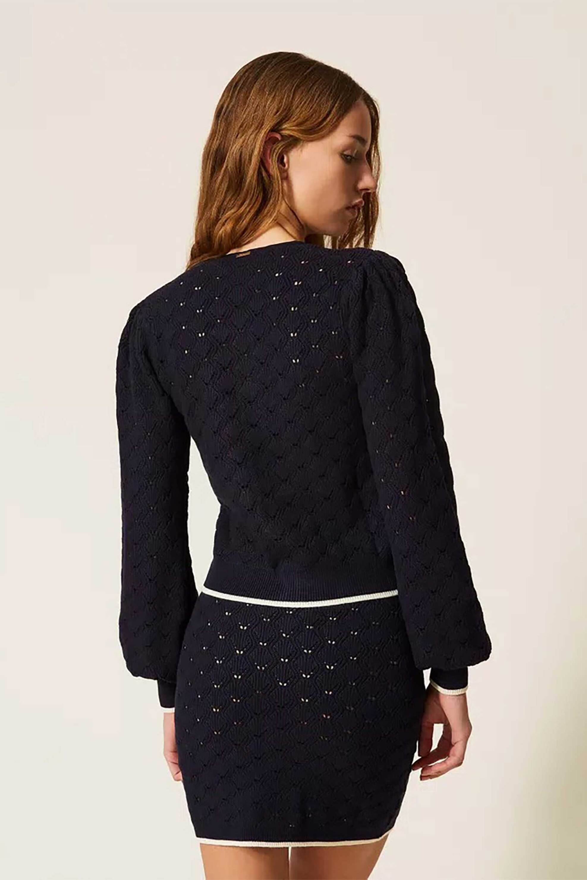 TWINSET Twinset γυναικεία ζακέτα πλεκτή με τσέπες - 261TP3032 Μπλε Σκούρο - 4