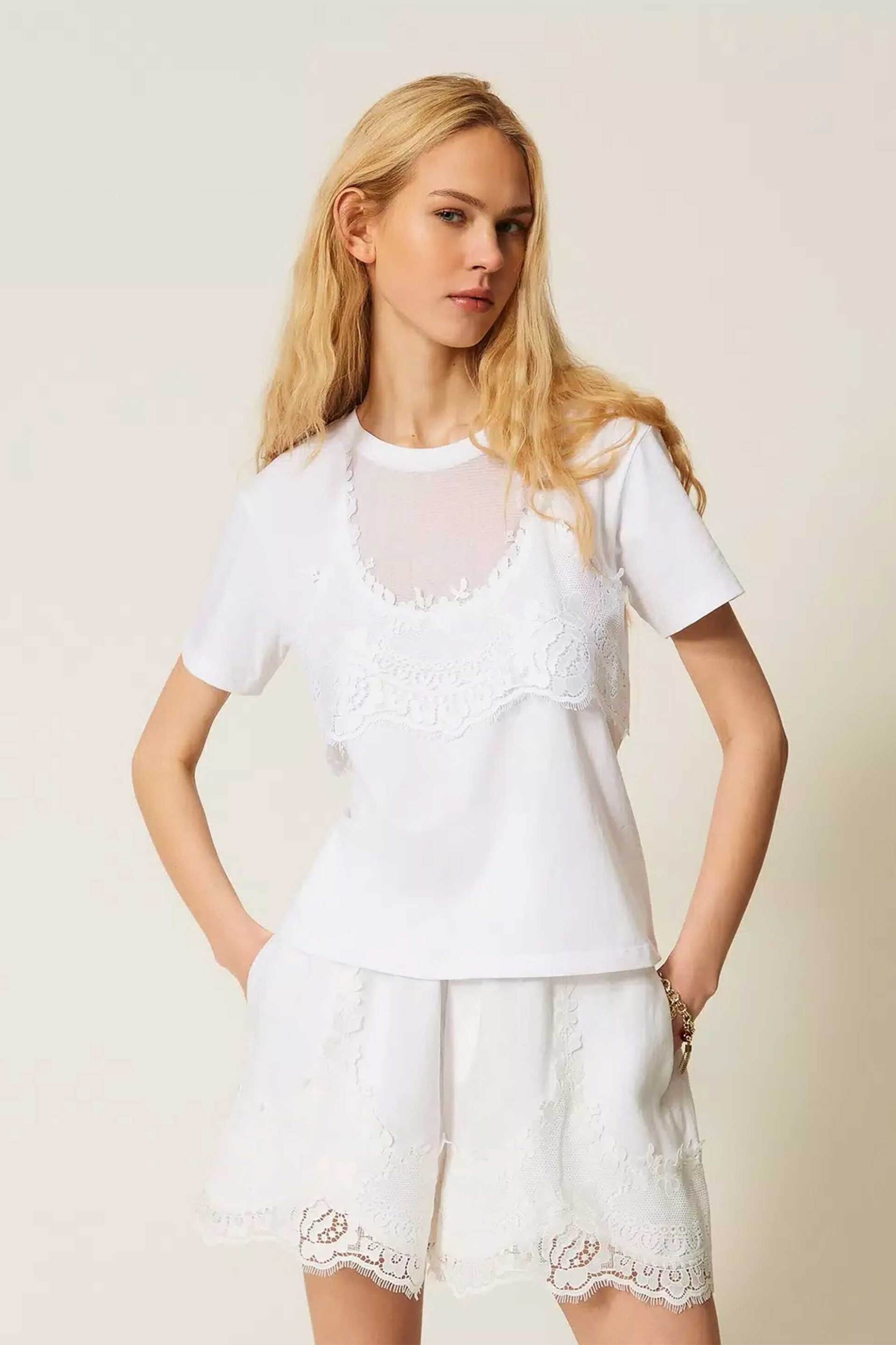 Twinset γυναικείο T-shirt με δαντέλα - 261TT2490 Λευκό