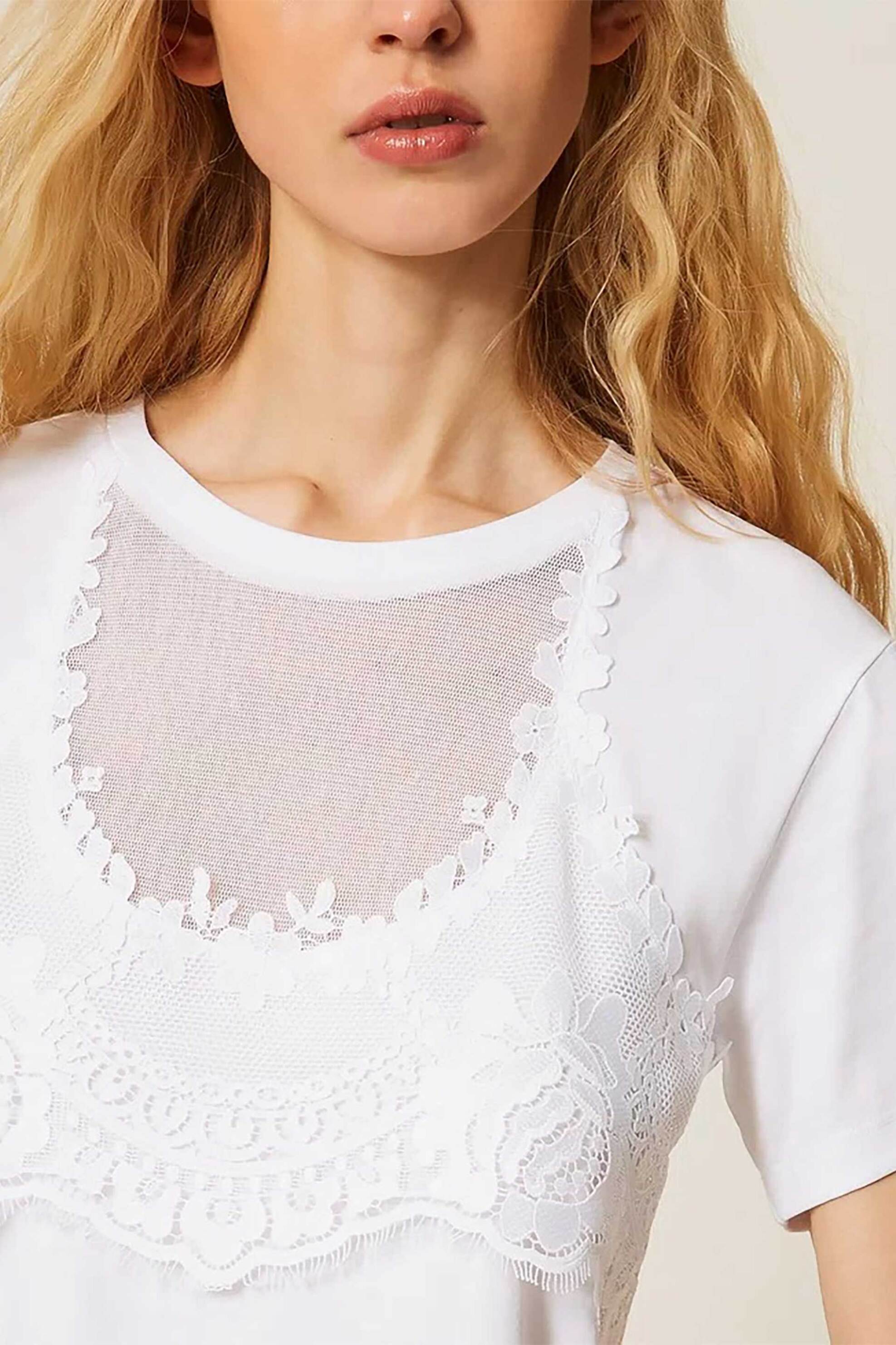Twinset γυναικείο T-shirt με δαντέλα - 261TT2490 Λευκό