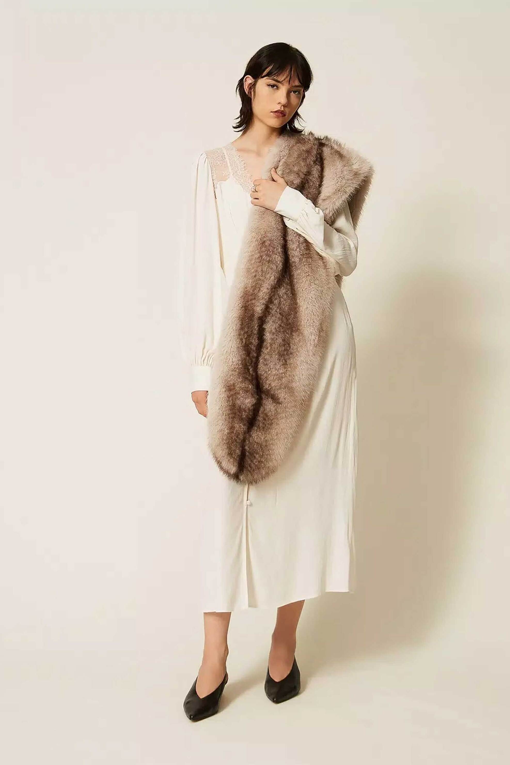 Twinset γυναικείος faux γούνινος γιακάς - 262TA4260 Μπεζ