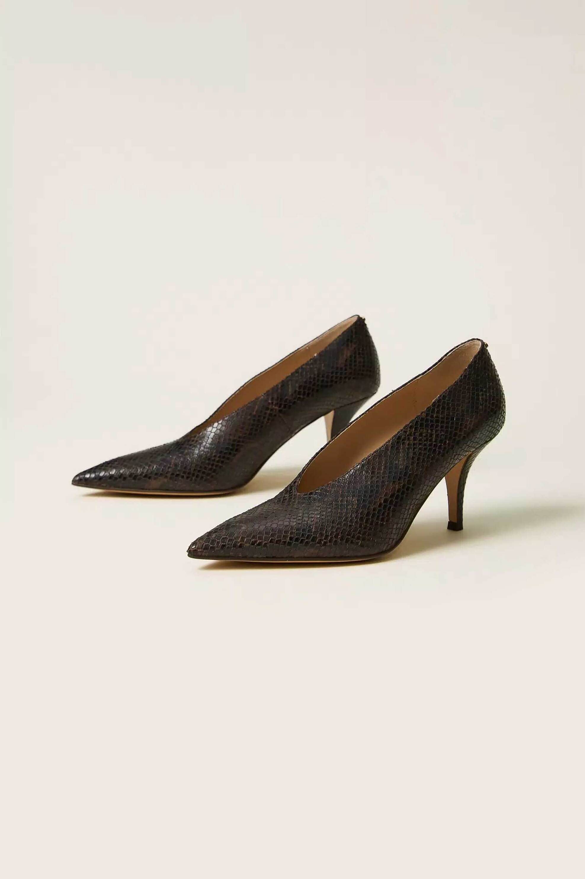 Twinset γυναικείες γόβες με python print - 262TGT070 Καφέ