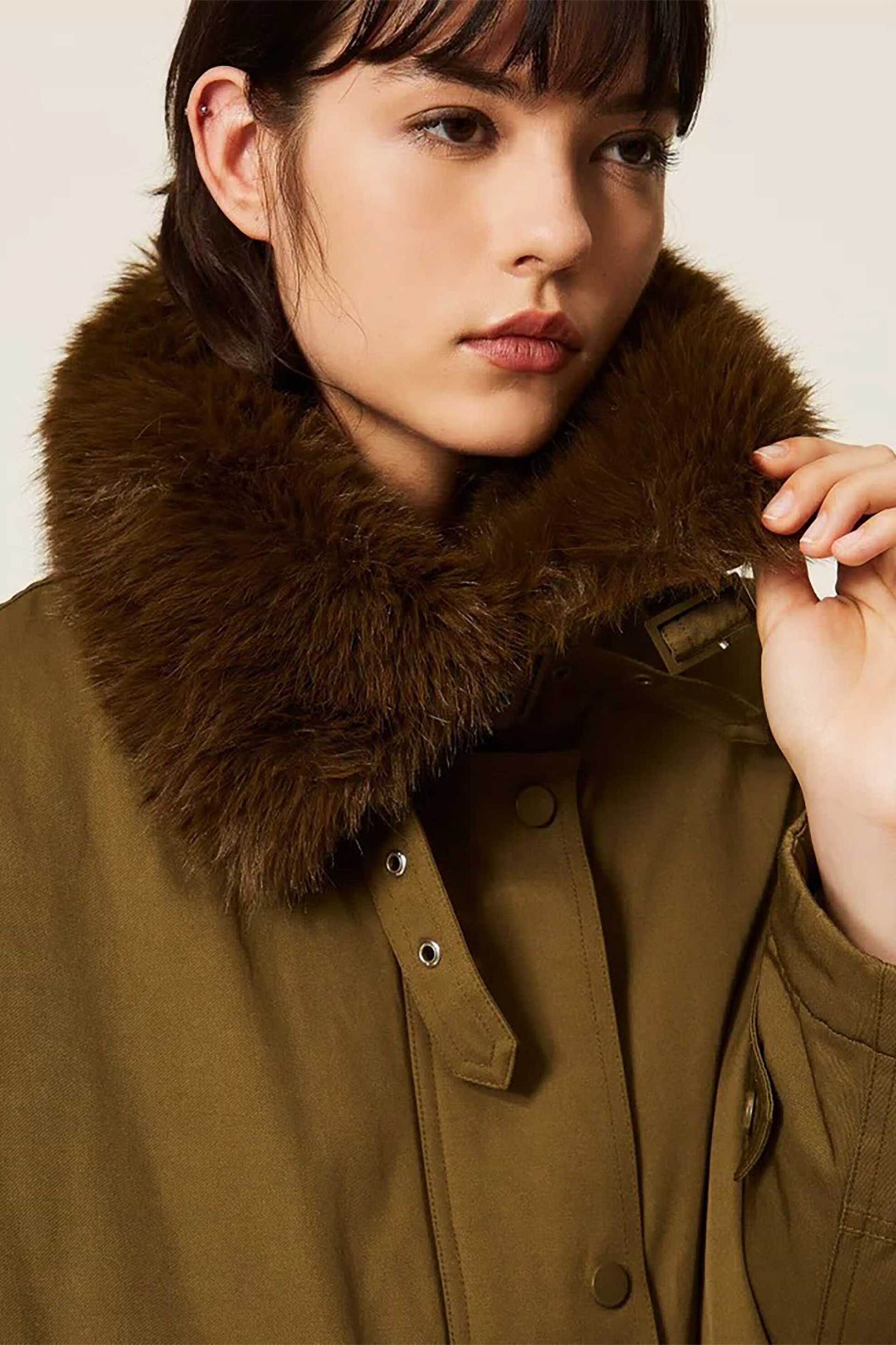 Twinset γυναικείο parka με faux fur γιακά - 262TP2180 Λαδί