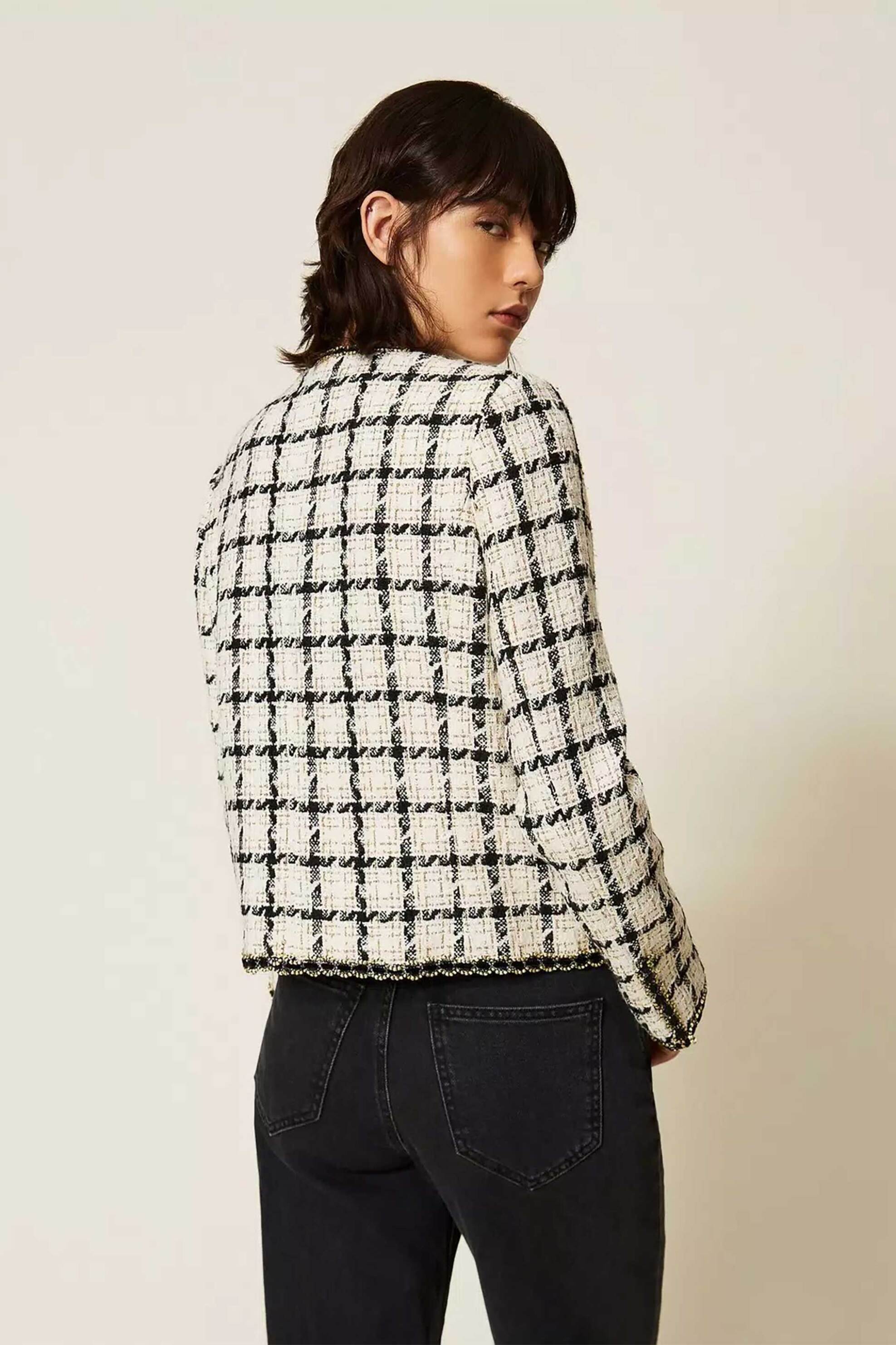 TWINSET Twinset γυναικείο σακάκι bouclé με καρό - 262TP2752 Εκρού - 4