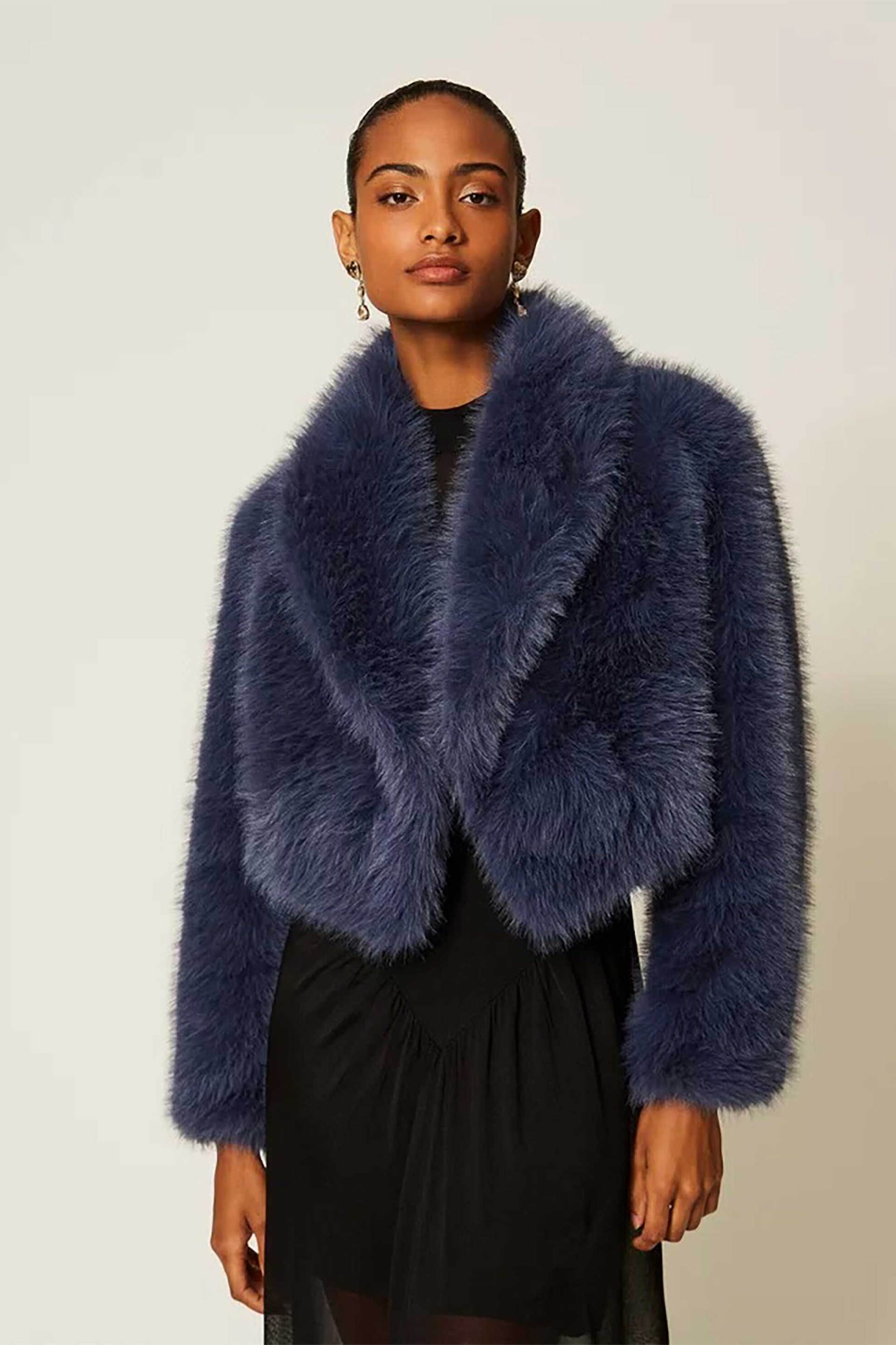 Twinset γυναικείο faux fur jacket με γιακά - 262TT2030 Μπλε