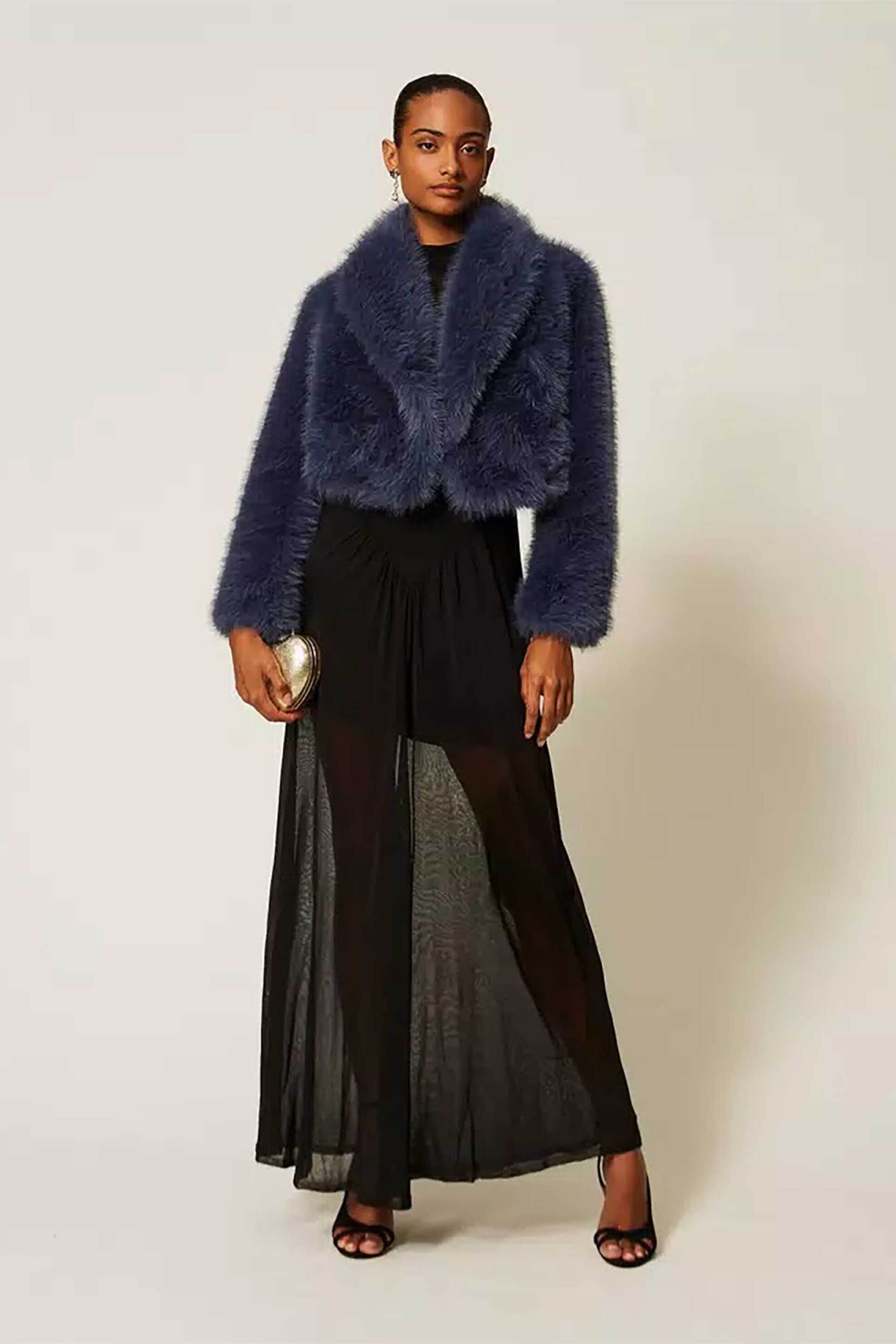 Twinset γυναικείο faux fur jacket με γιακά - 262TT2030 Μπλε