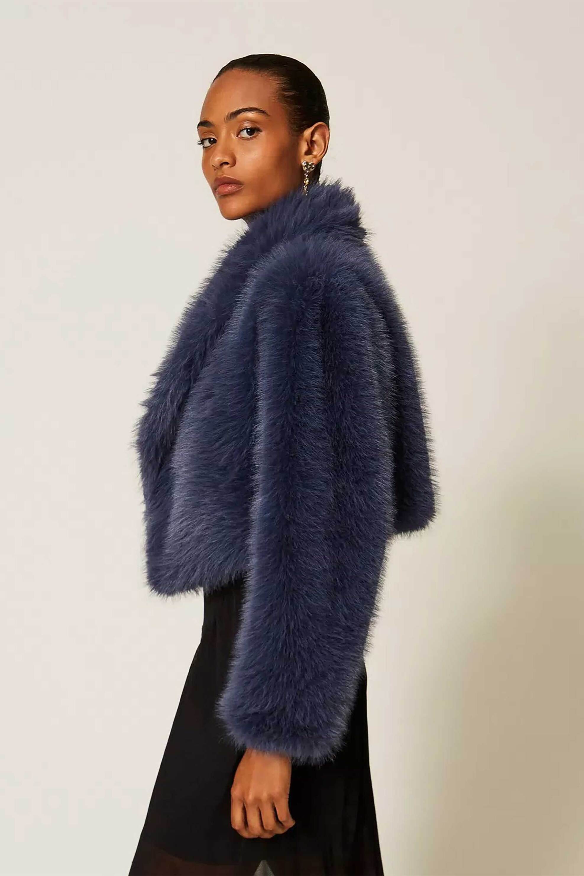TWINSET Twinset γυναικείο faux fur jacket με γιακά - 262TT2030 Μπλε - 3