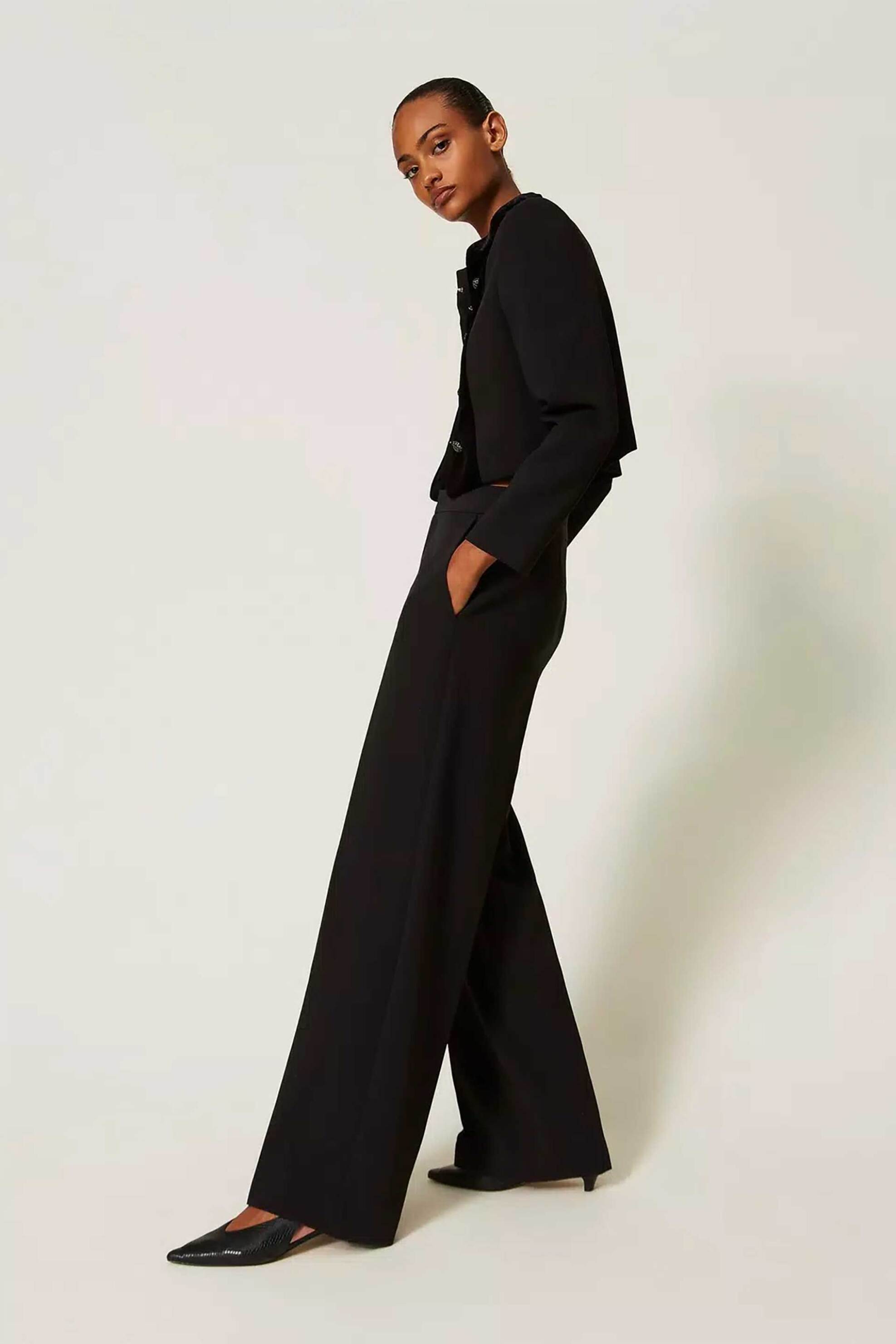 Twinset γυναικείο crêpe παντελόνι Straight Leg - 262TT2423 Μαύρο