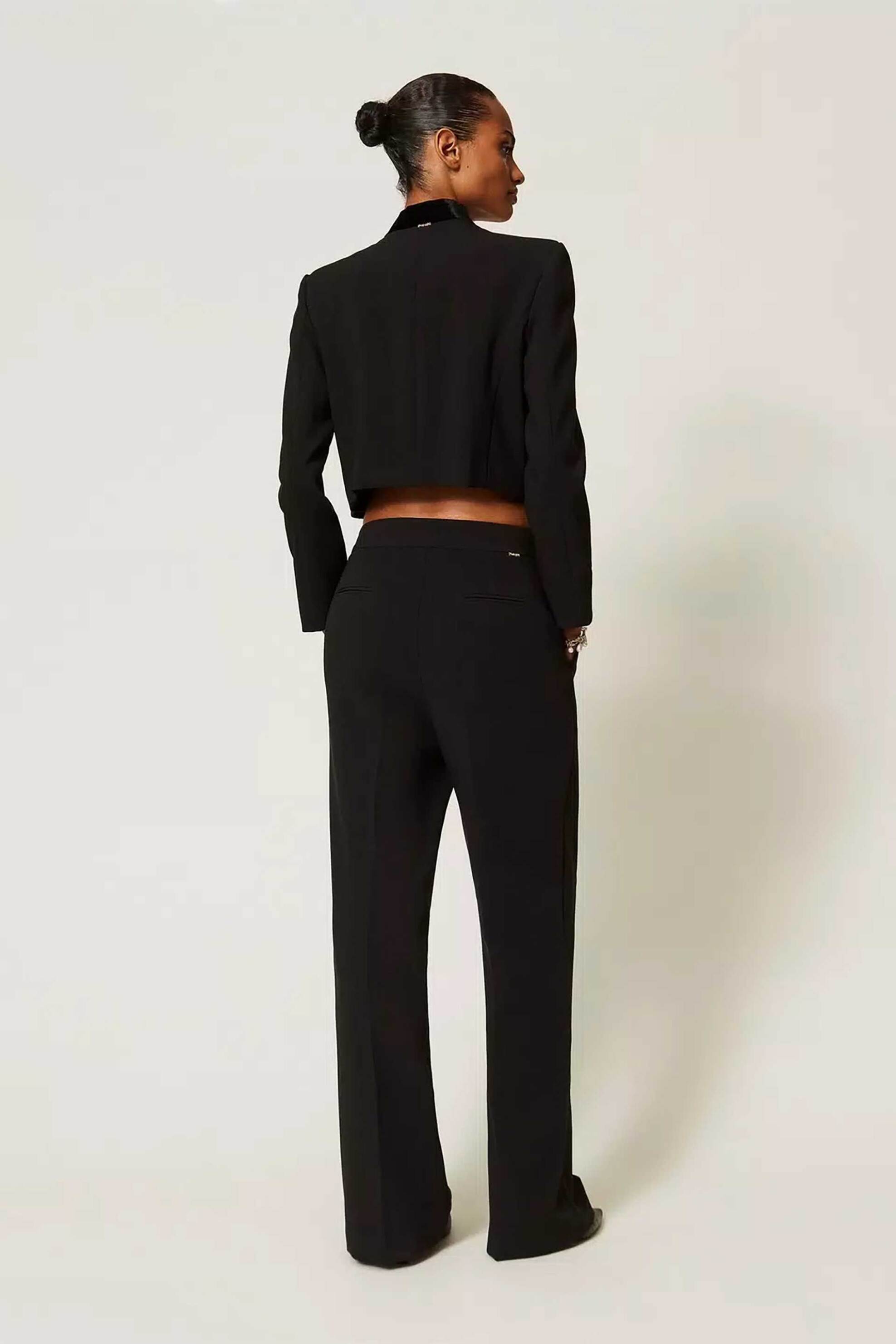 TWINSET Twinset γυναικείο crêpe παντελόνι Straight Leg - 262TT2423 Μαύρο - 3