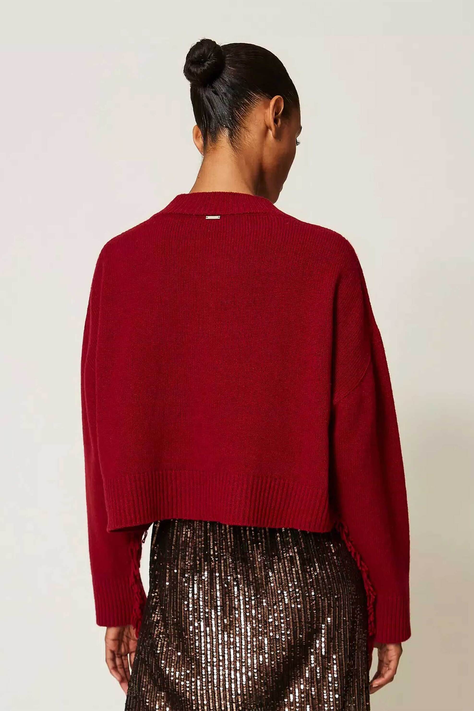 TWINSET Twinset γυναικεία μπλούζα πλεκτή με κρόσια - 262TT3211 Κόκκινο - 4