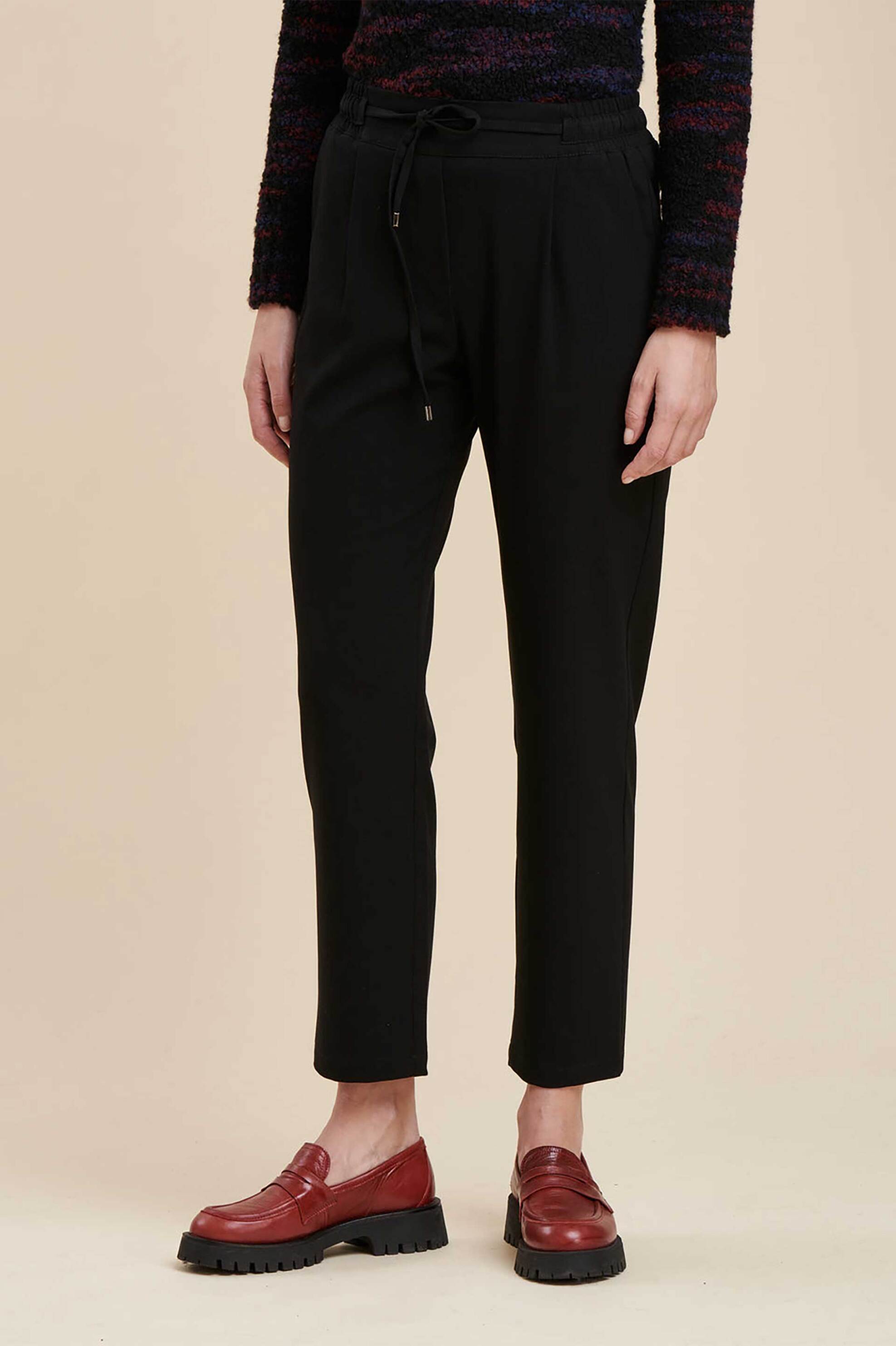 La Fée Maraboutée γυναικείο casual παντελόνι μονόχρωμο με ελαστική μέση με κορδόνι "Cascade" - FG-PA-CASCADE-E Μαύρο φωτογραφία