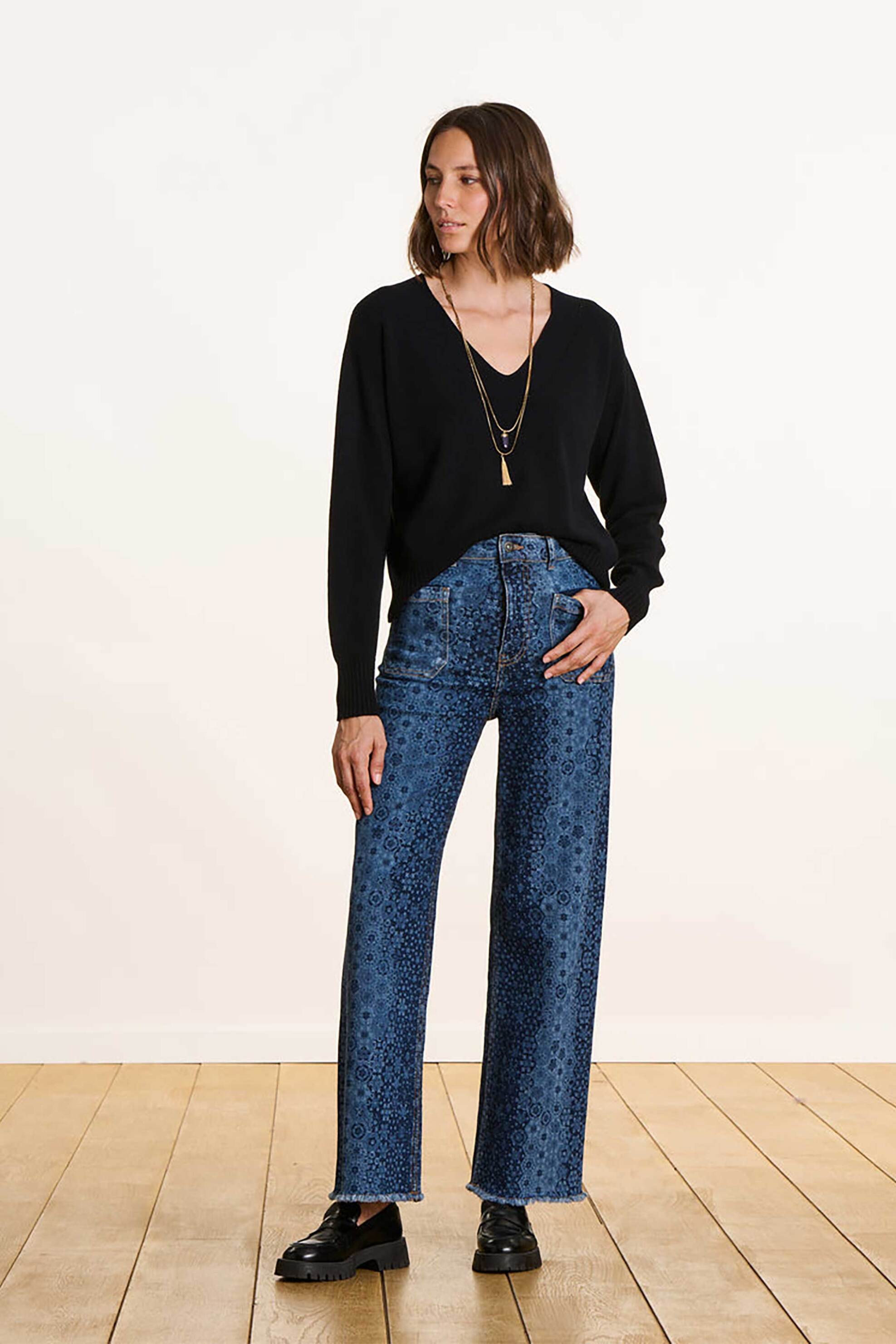 La Fée Maraboutée γυναικεία πλεκτή μπλούζα με διάτρητο σχέδιο - FI-PU-ZOLARA Μαύρο φωτογραφία