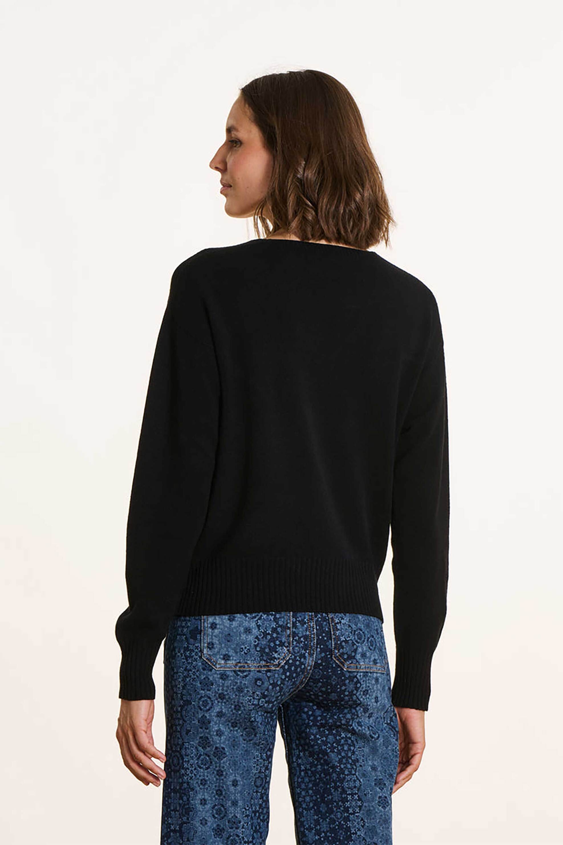 La Fée Maraboutée γυναικεία πλεκτή μπλούζα με διάτρητο σχέδιο - FI-PU-ZOLARA Μαύρο φωτογραφία