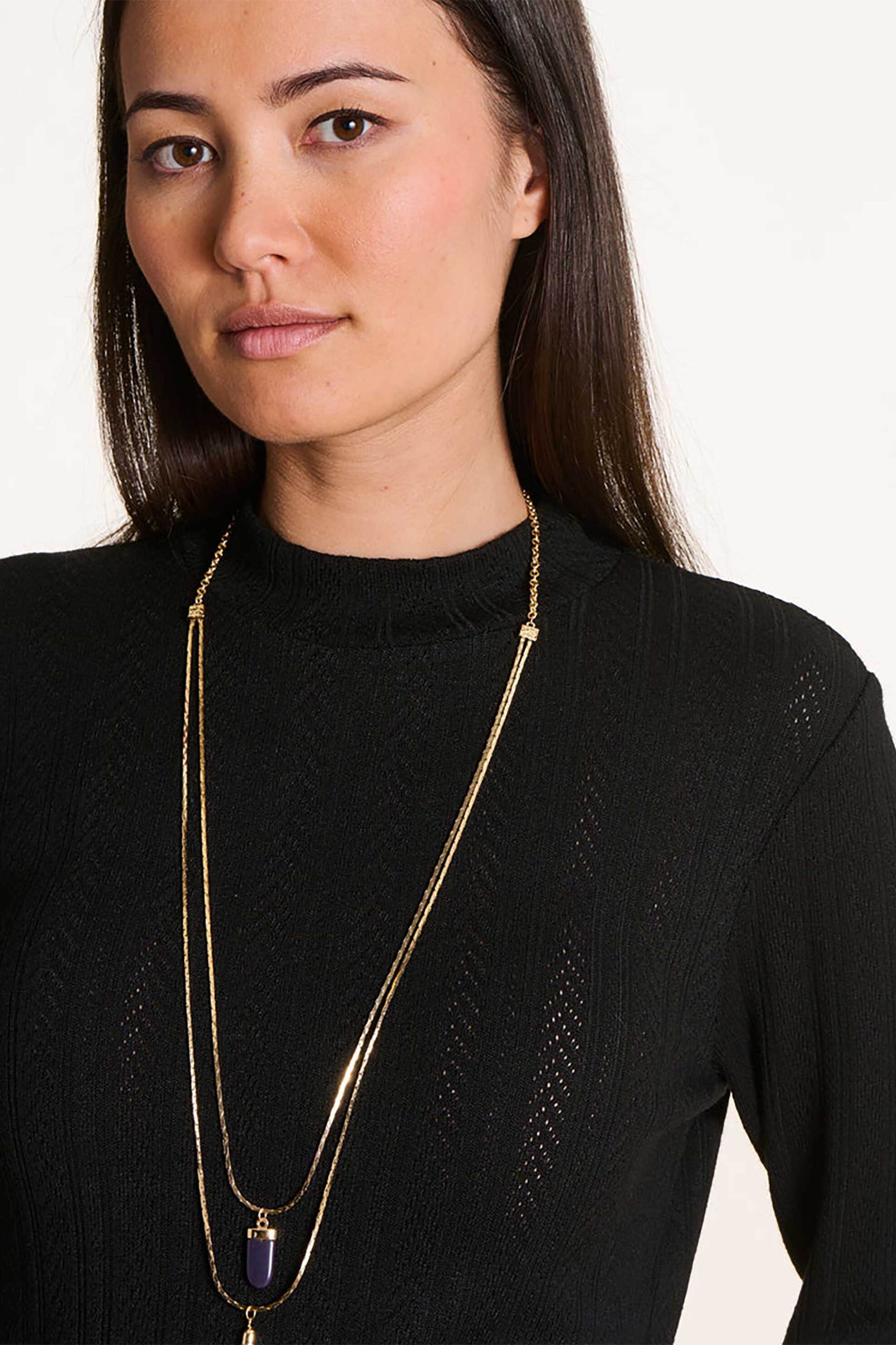 La Fée Maraboutée γυναικεία πλεκτή μπλούζα μονόχρωμη με στρογγυλή λαιμόκοψη - FK-TS-EVOLA Μαύρο φωτογραφία