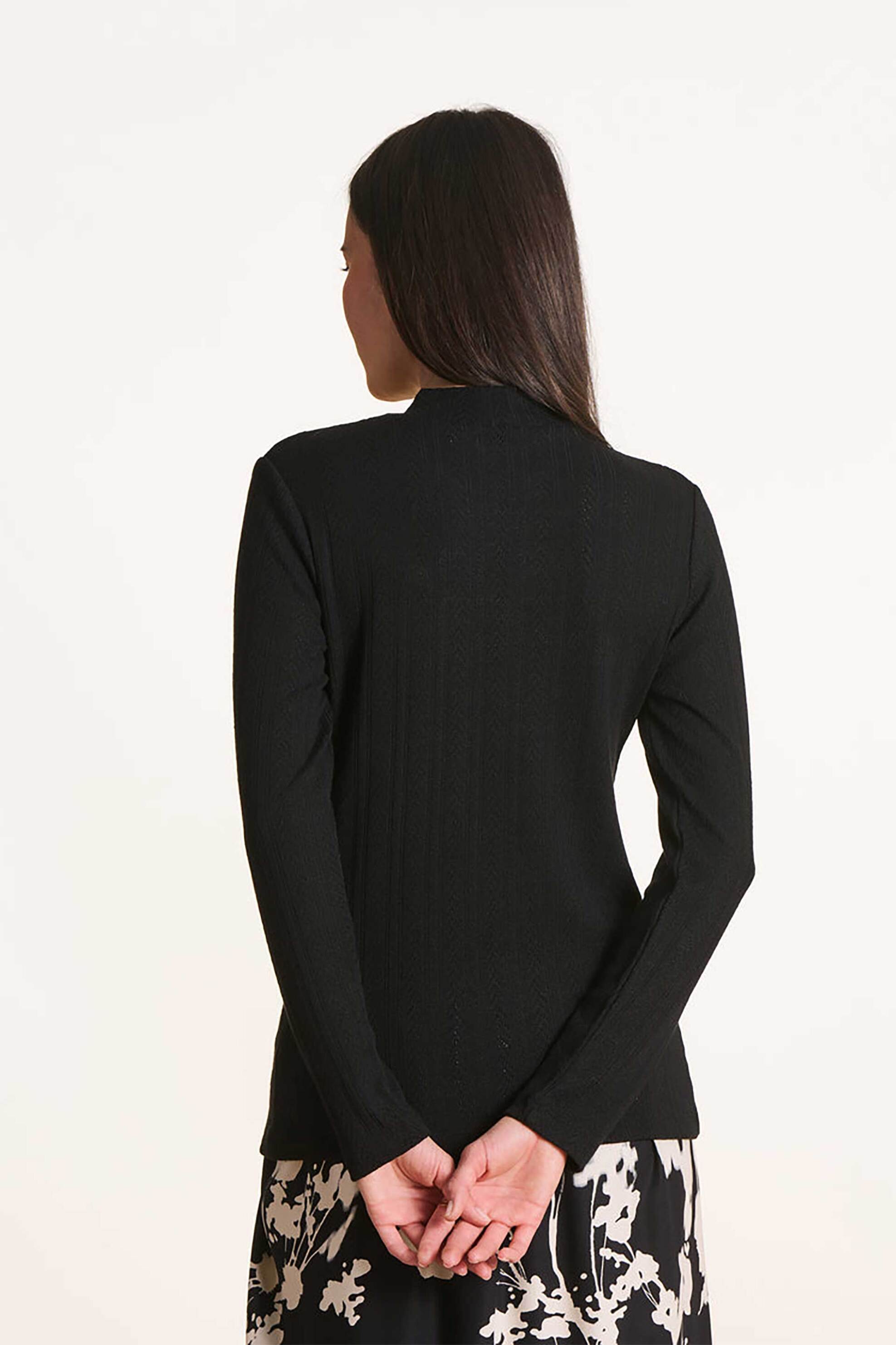 La Fée Maraboutée γυναικεία πλεκτή μπλούζα μονόχρωμη με στρογγυλή λαιμόκοψη - FK-TS-EVOLA Μαύρο φωτογραφία