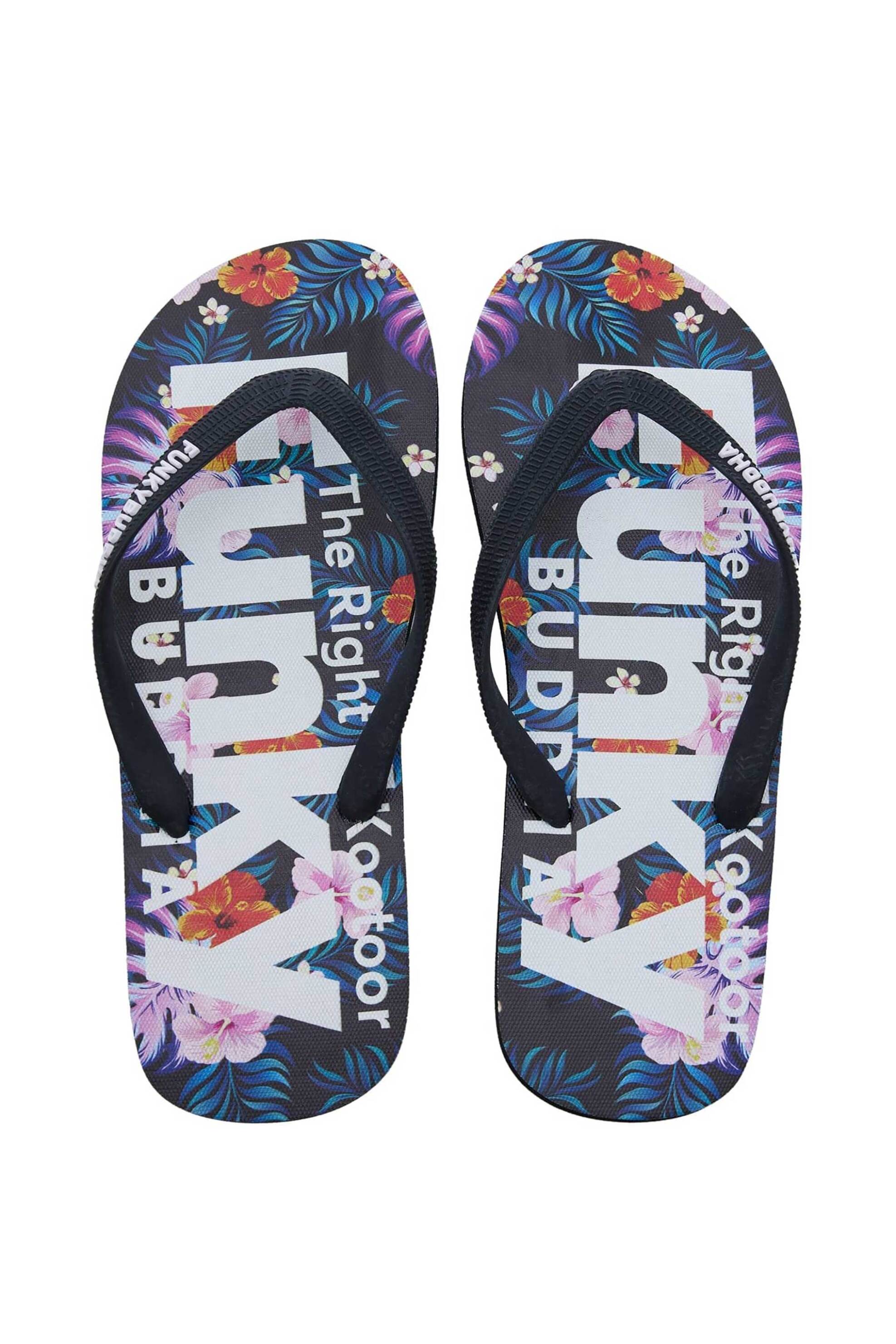 Ανδρική Μόδα > Ανδρικά Παπούτσια > Ανδρικές Παντόφλες & Σαγιονάρες Funky Buddha ανδρικές σαγιονάρες με floral και logo print στον πάτο - FBM007-003-08 Μαύρο