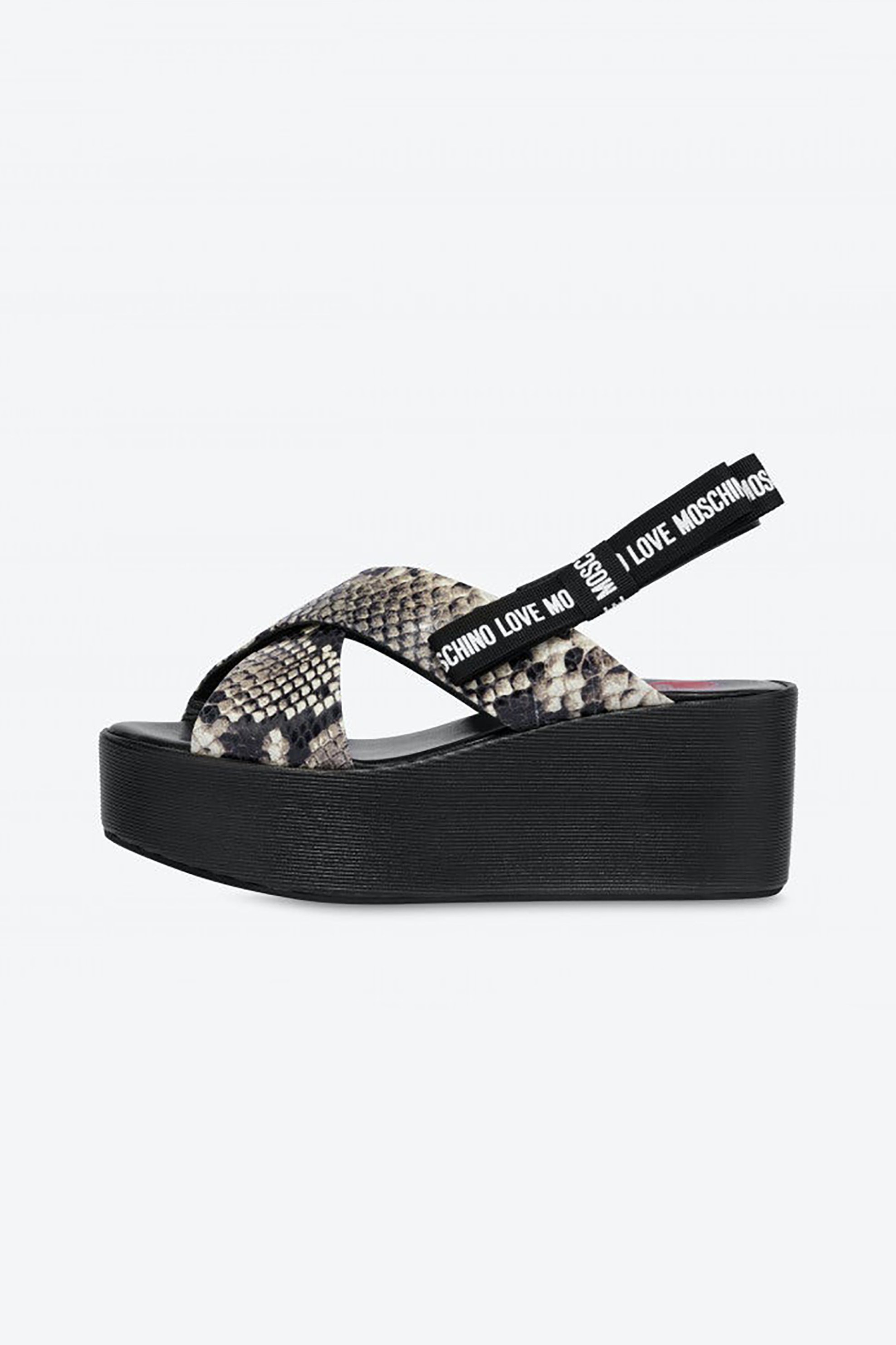 LOVE MOSCHINO Love Moschino γυναικεία σανδάλια με animal print και logo tape - JA16187I0EJCR Μαύρο