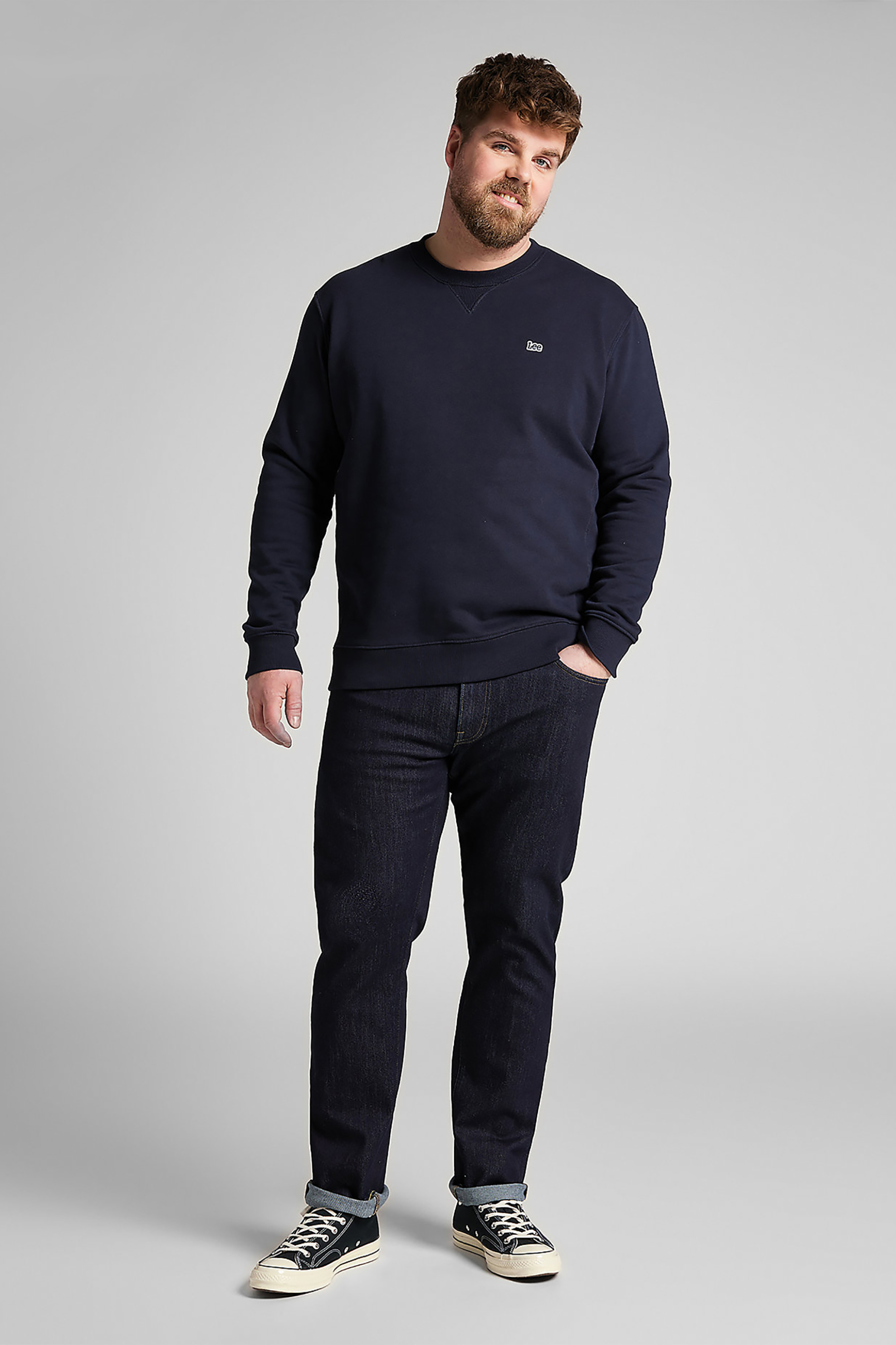 Lee® ανδρική μπλούζα φούτερ μονόχρωμη με κεντημένο λογότυπο - L81ITJMA-** Μπλε Σκούρο φωτογραφία