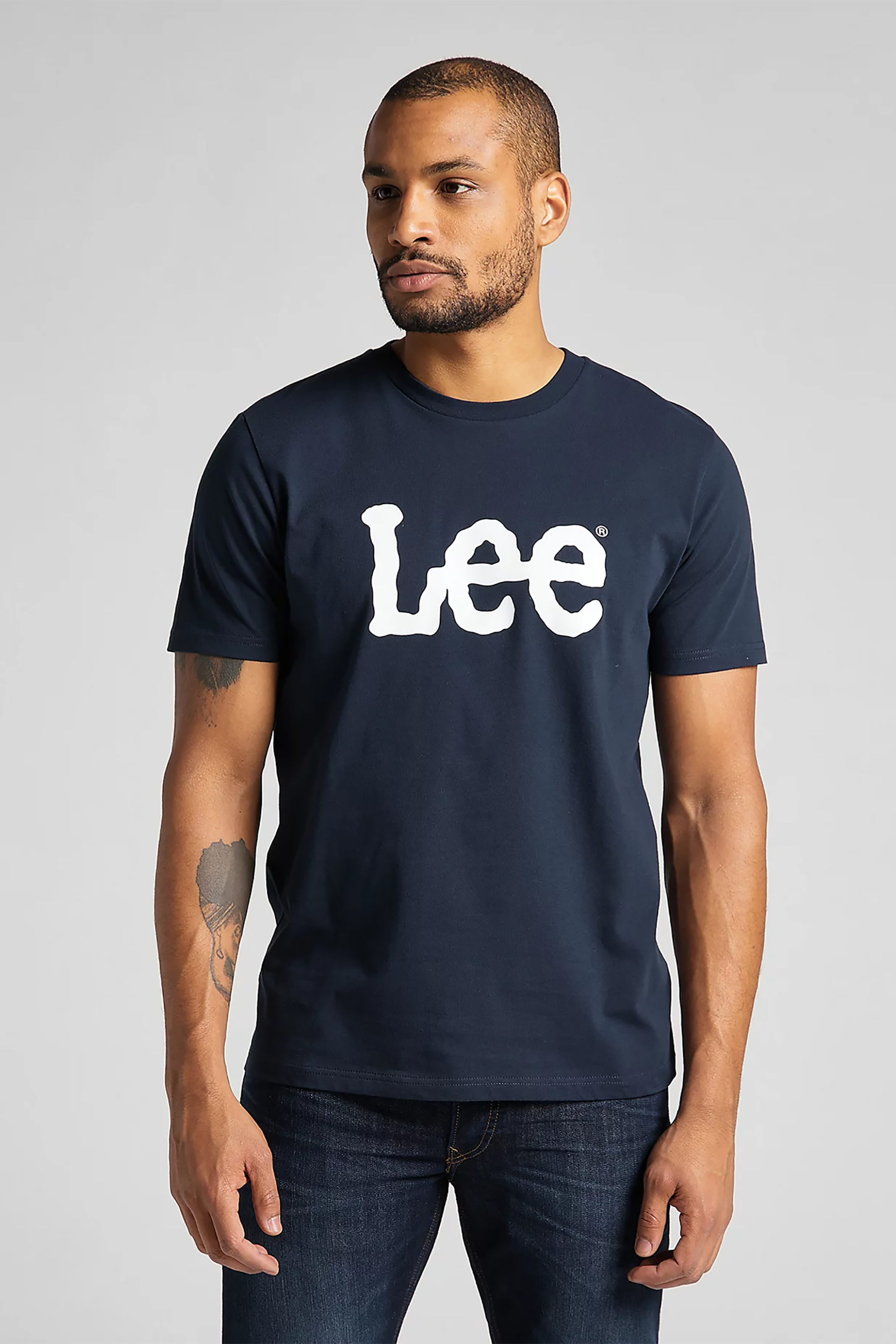 Lee ανδρικό T-shirt Regular Fit "Wobbly Logo Tee" - L65QAIEE-** Μπλε Σκούρο