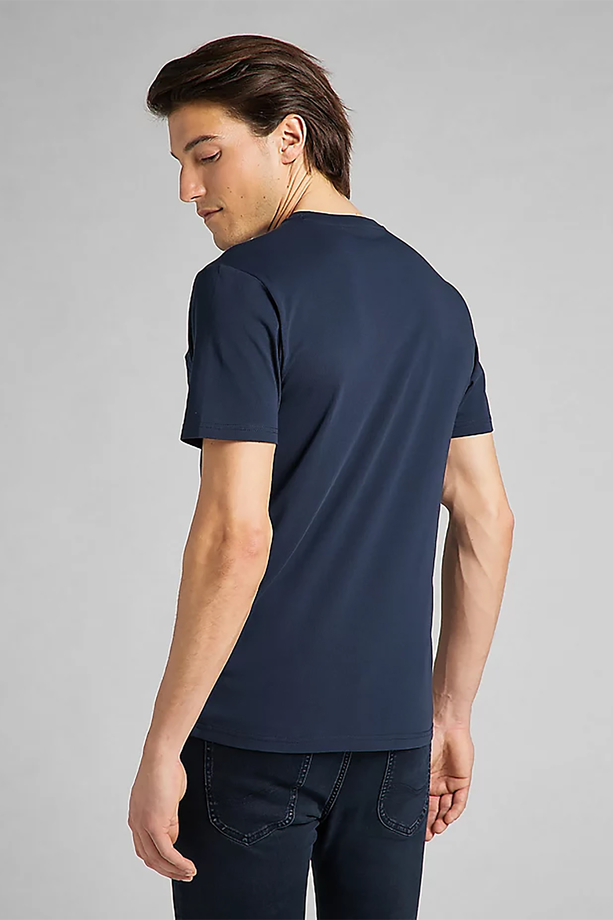 Lee ανδρικό T-shirt μονόχρωμο με logo patch Regular Fit - L60UFQ35-** Μπλε Σκούρο φωτογραφία