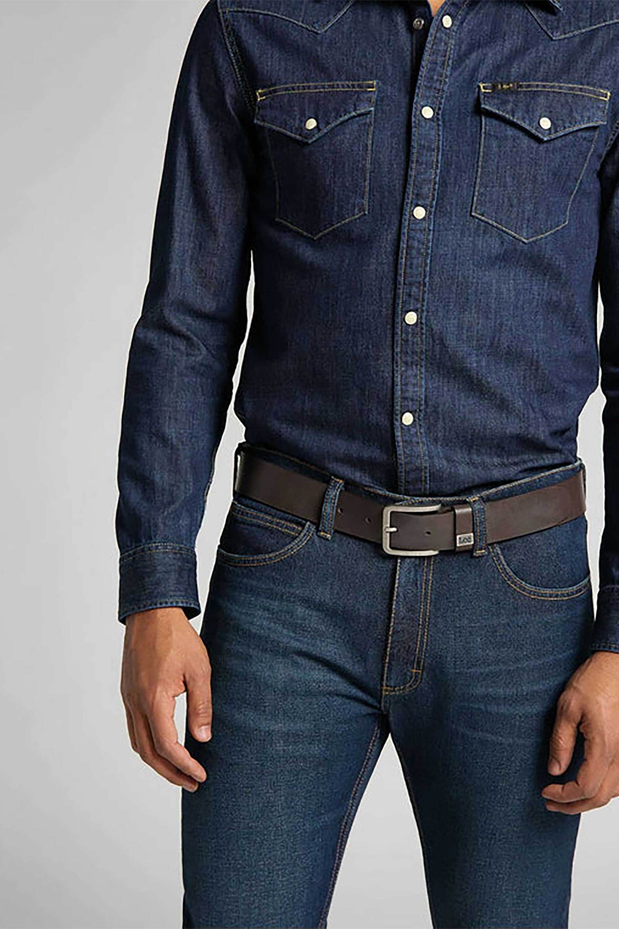 Lee® ανδρική δερμάτινη ζώνη με μεταλλική αγκράφα και λογότυπο - 112124607 Καφέ φωτογραφία