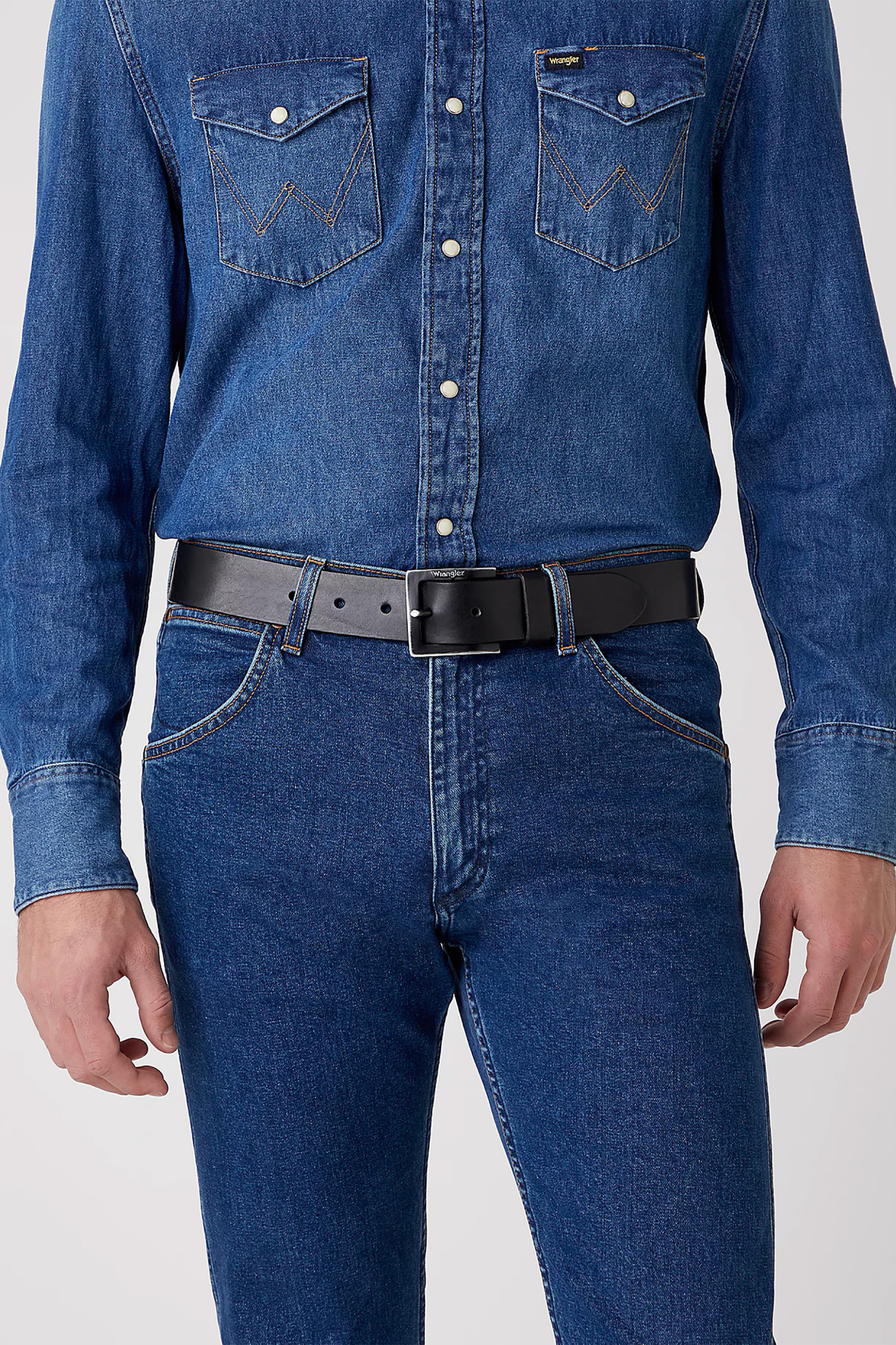 Wrangler ανδρική δερμάτινη ζώνη "Basic Metal Loop" - W0080US01-** Μαύρο φωτογραφία