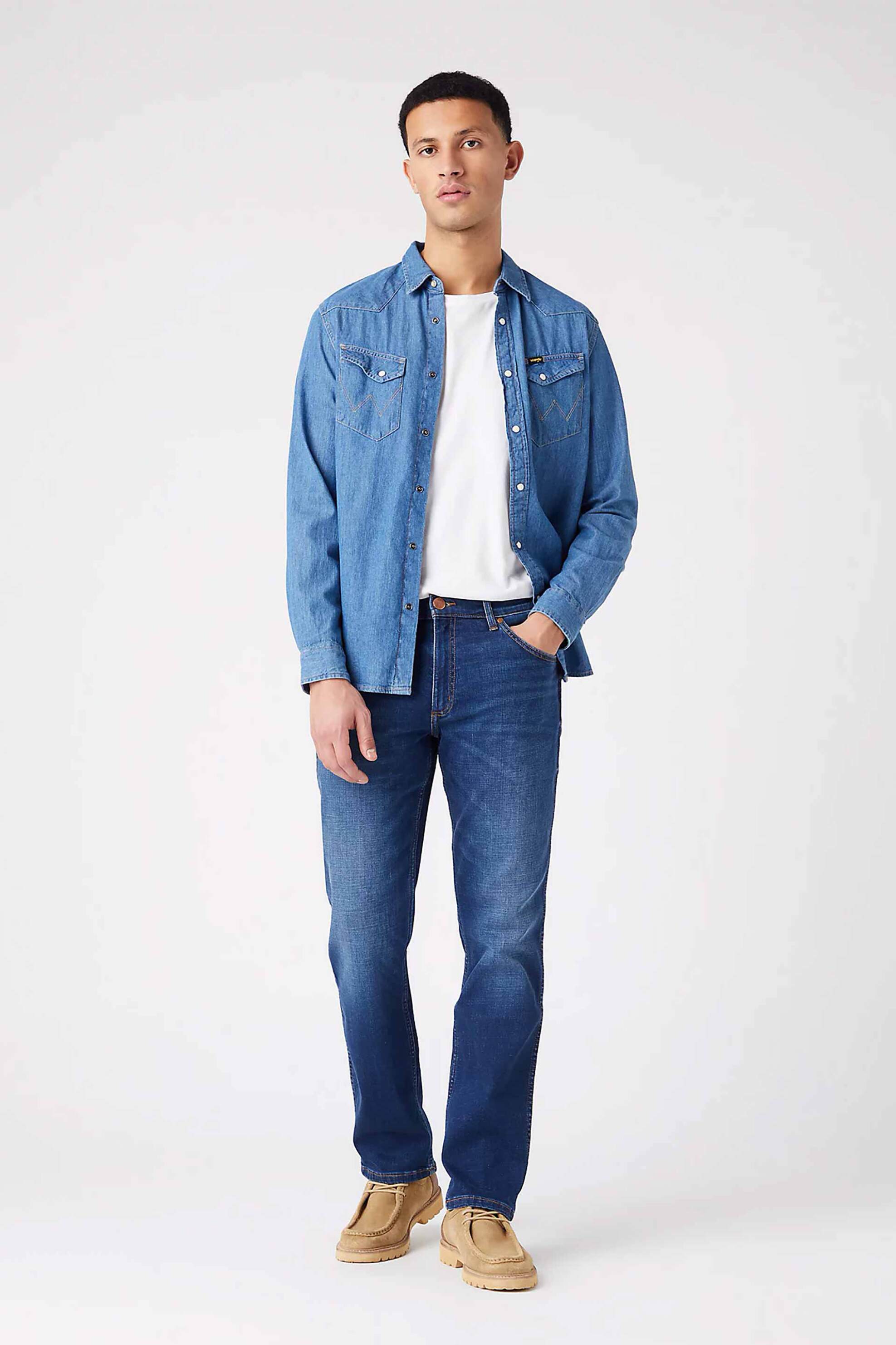 WRANGLER Wrangler ανδρικό denim παντελόνι με logo patch Regular Fit - W15QCJ027 Denim Blue