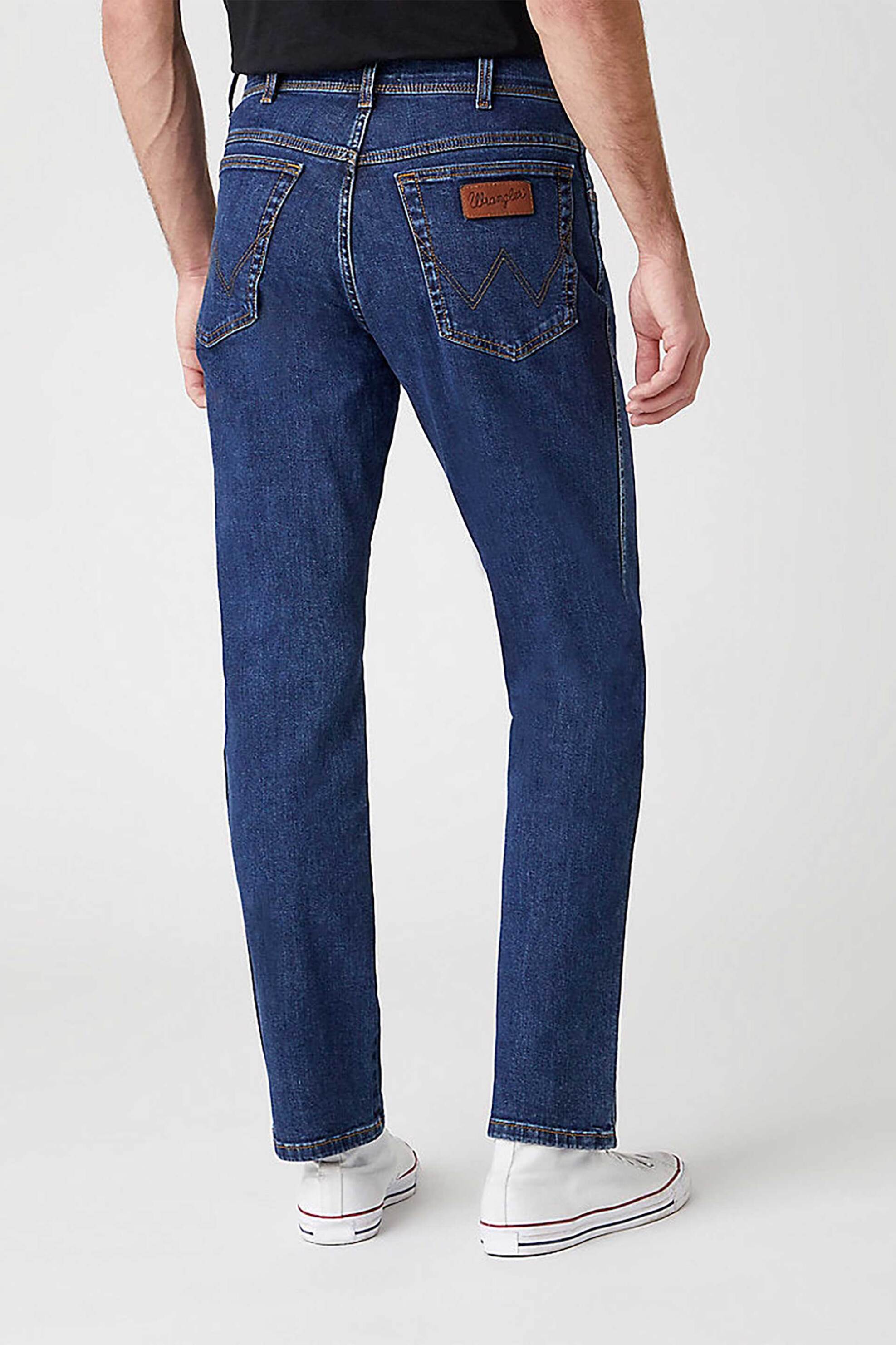 Wrangler Ανδρικό Τζιν Παντελόνι Μονόχρωμο με Ραφές σε Σχήμα W Texas Darkstone - W12133009-** Denim Blue Σκούρο