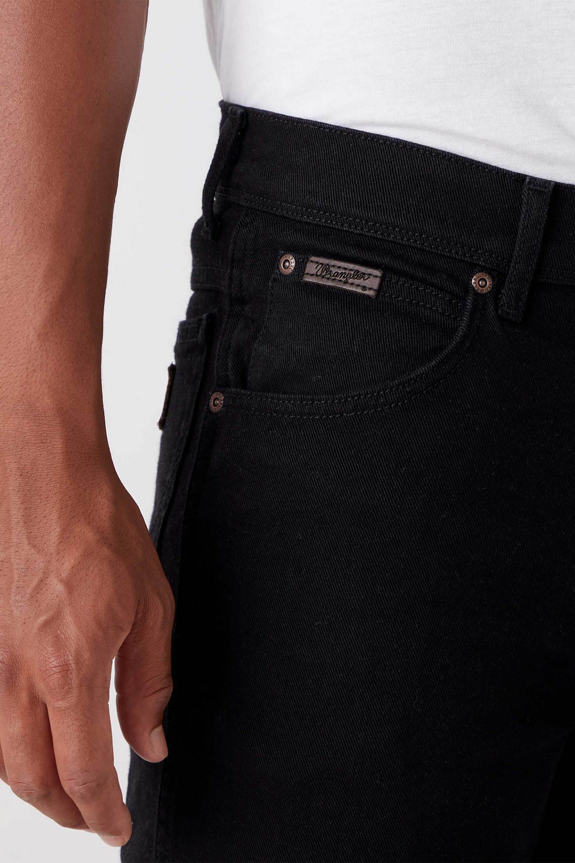 Wrangler® ανδρικό τζιν παντελόνι μονόχρωμο με logo patches πεντάτσεπο "Texas" - W12109004 Μαύρο φωτογραφία