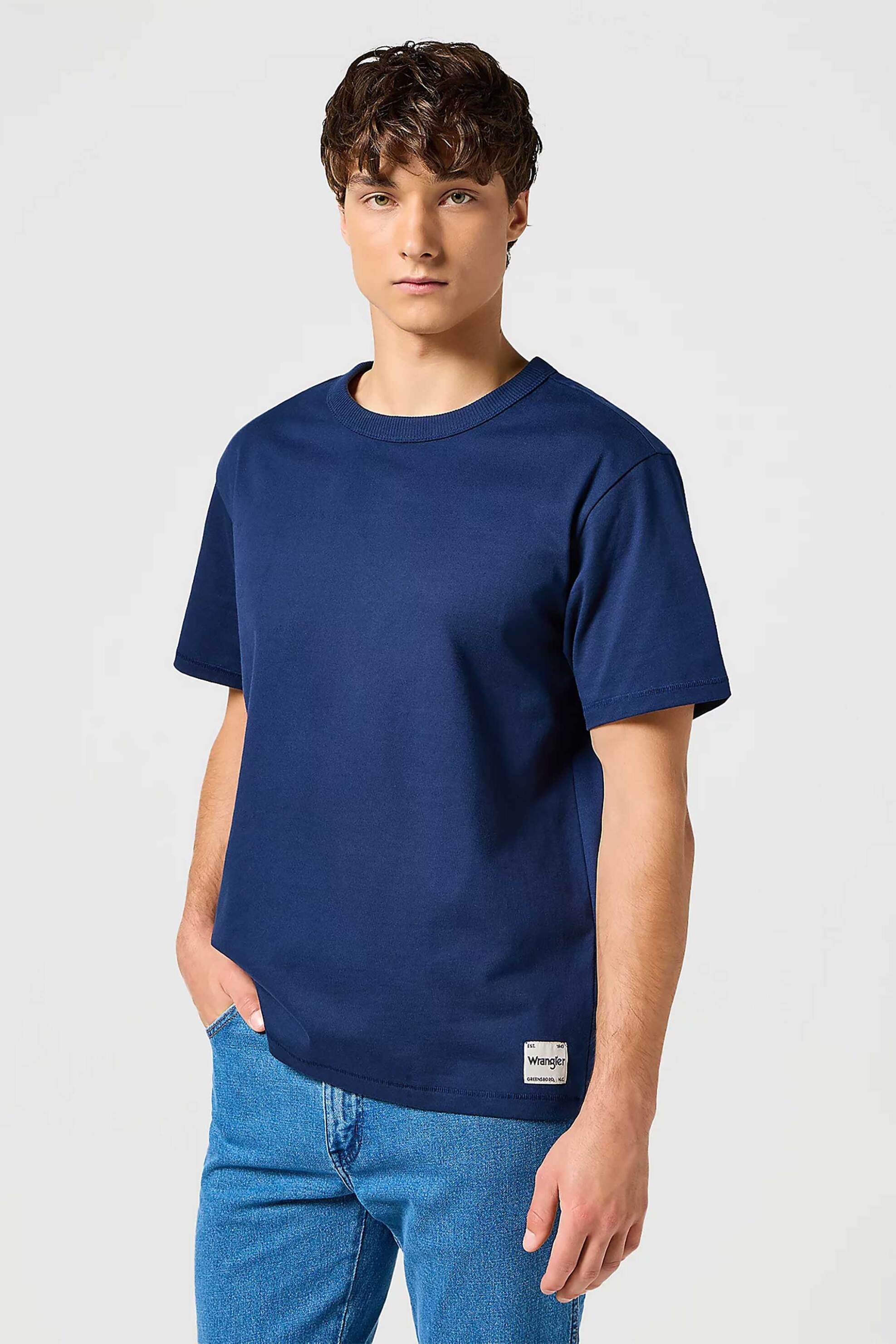 Wrangler® ανδρικό μονόχρωμο T-shirt Relaxed Fit "Solid" - 112357358 Μπλε Σκούρο