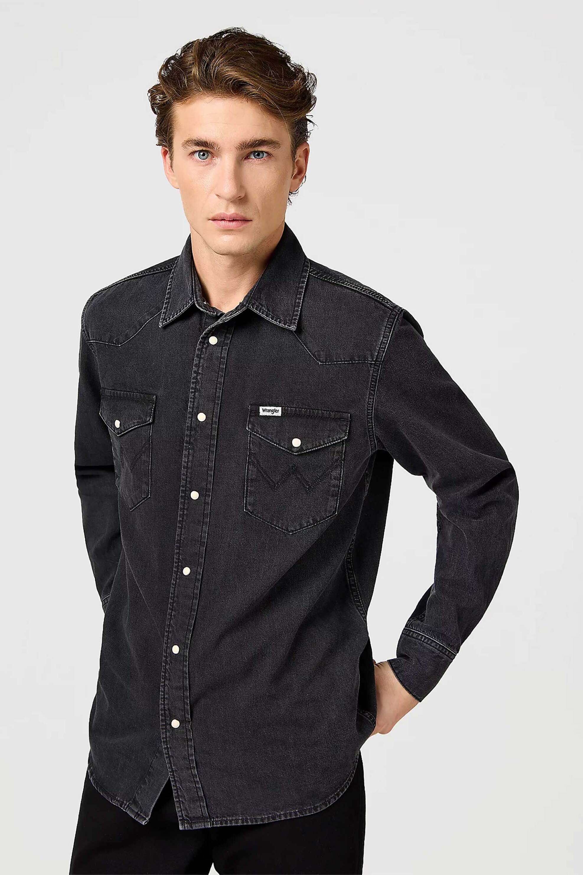 Wrangler® ανδρικό denim πουκάμισο "Western Rinse Black" Regular Fit - 112362906-** Μαύρο