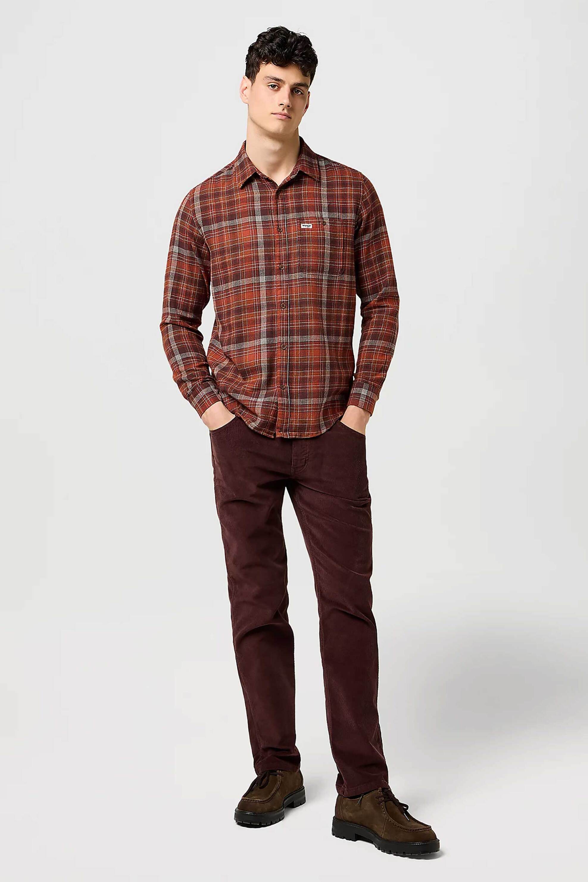 WRANGLER Wrangler® ανδρικό κοτλέ παντελόνι πεντάτσεπο Straight Fit "Greensboro" - 112370724 Καφέ