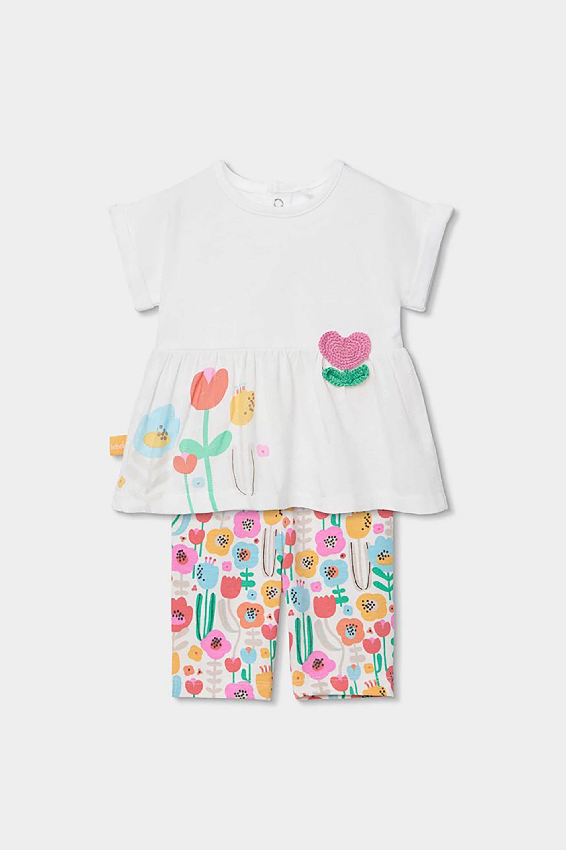 Boboli σετ βρεφικό φόρεμα με floral print και κολάν (2 τεμάχια) - 143075 Λευκό