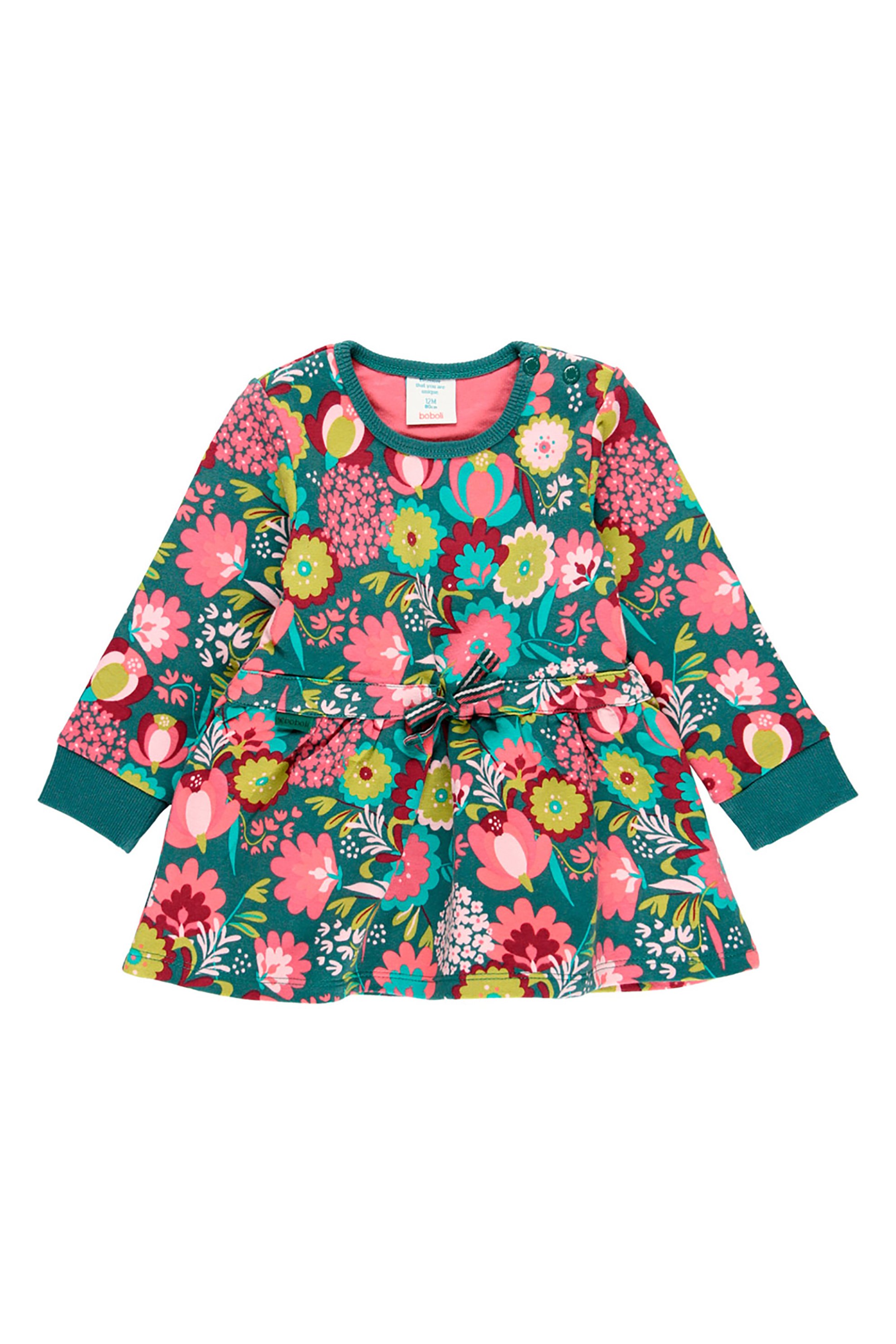 Boboli παιδικό φόρεμα με floral print και ζώνη - 233031 Πράσινο
