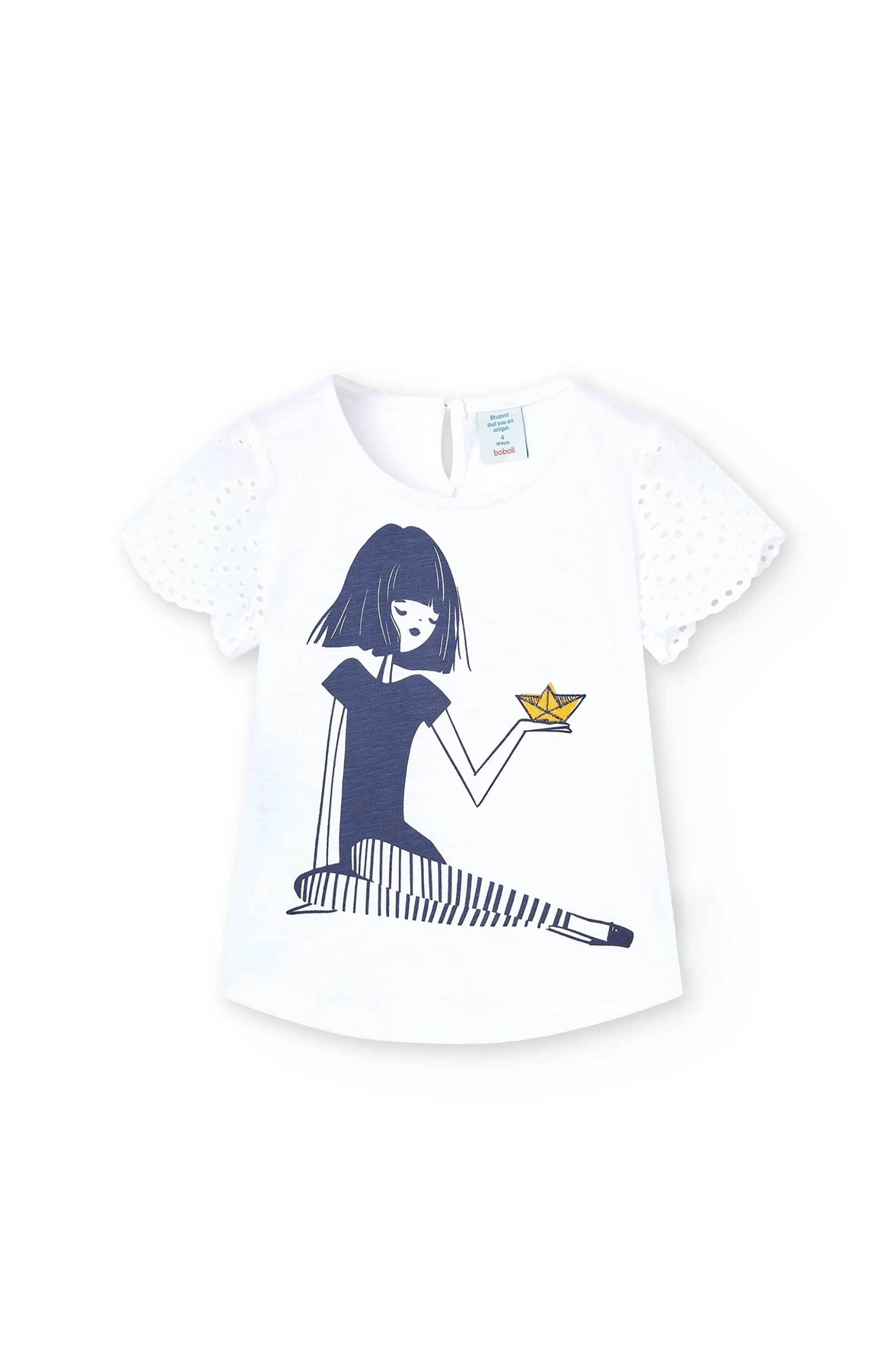 Boboli παιδικό T-shirt με print στο στήθος - 438061 Λευκό