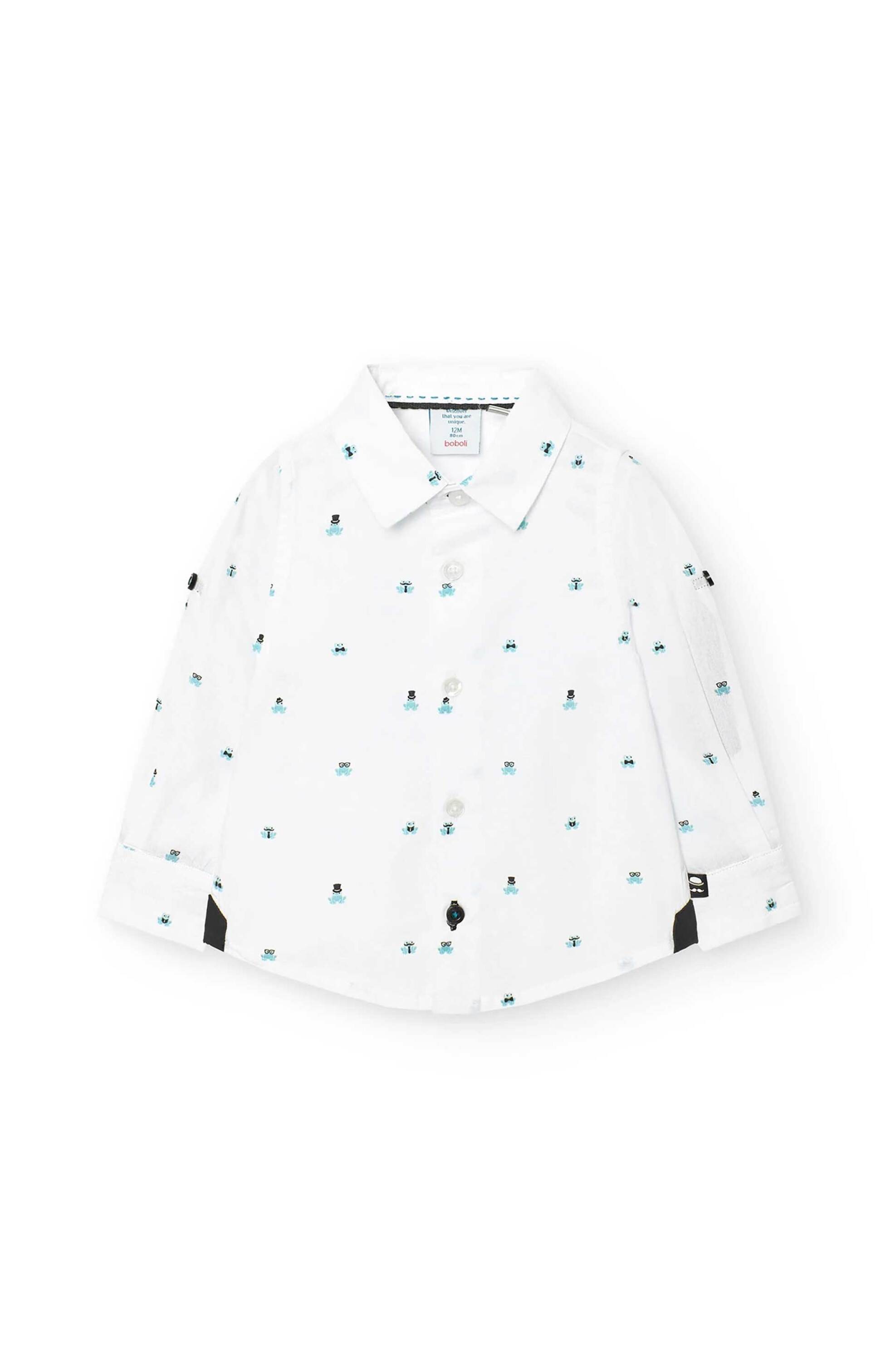 Boboli παιδικό πουκάμισο με print frogs - 718141 Λευκό