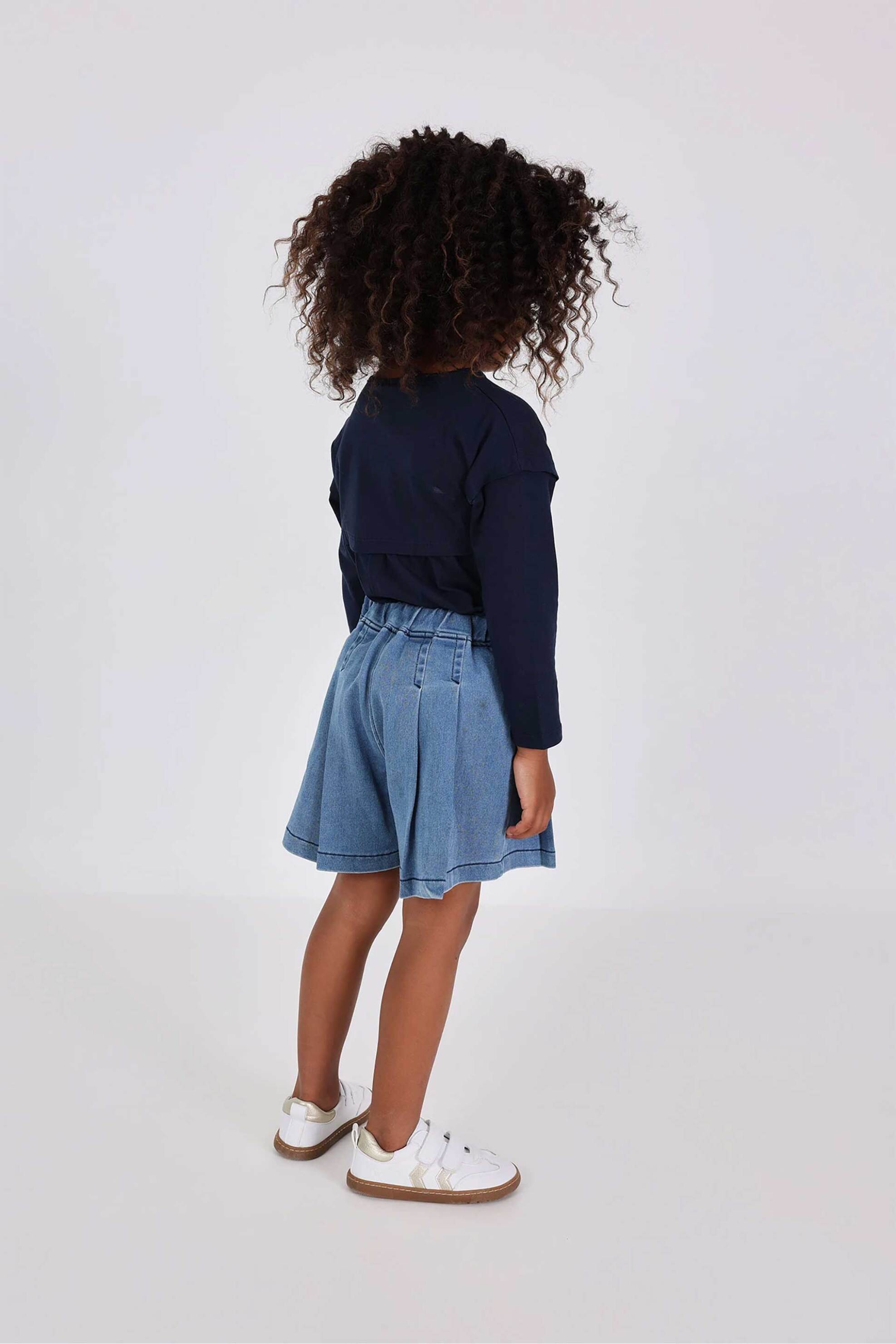 Boboli παιδική φούστα-σορτς denim με πιέτες - 242042 Denim Blue Ανοιχτό φωτογραφία