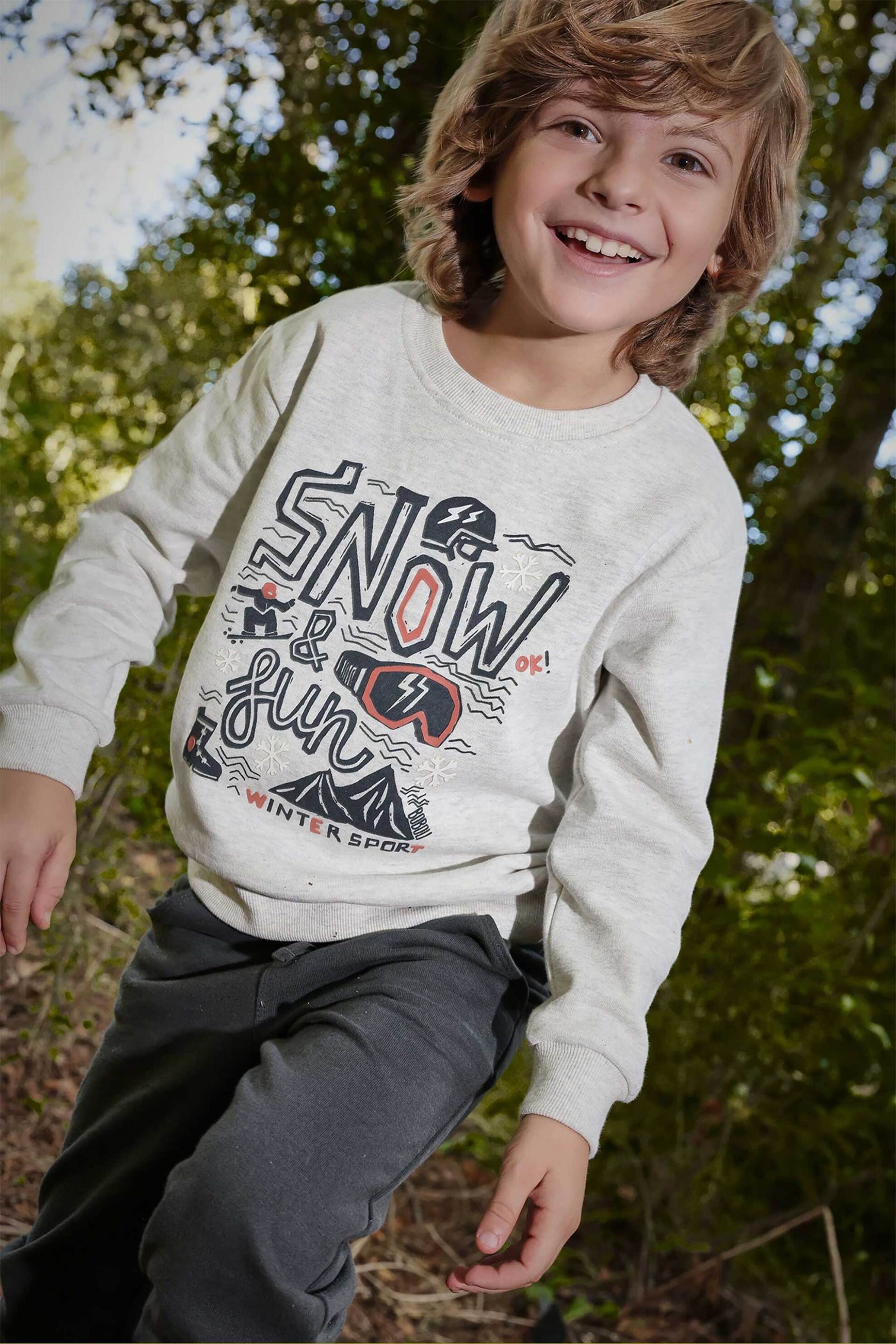 Boboli παιδικό σετ μπλούζα φούτερ με ski print και φόρμα (2 τεμάχια) - 312129 Γκρι