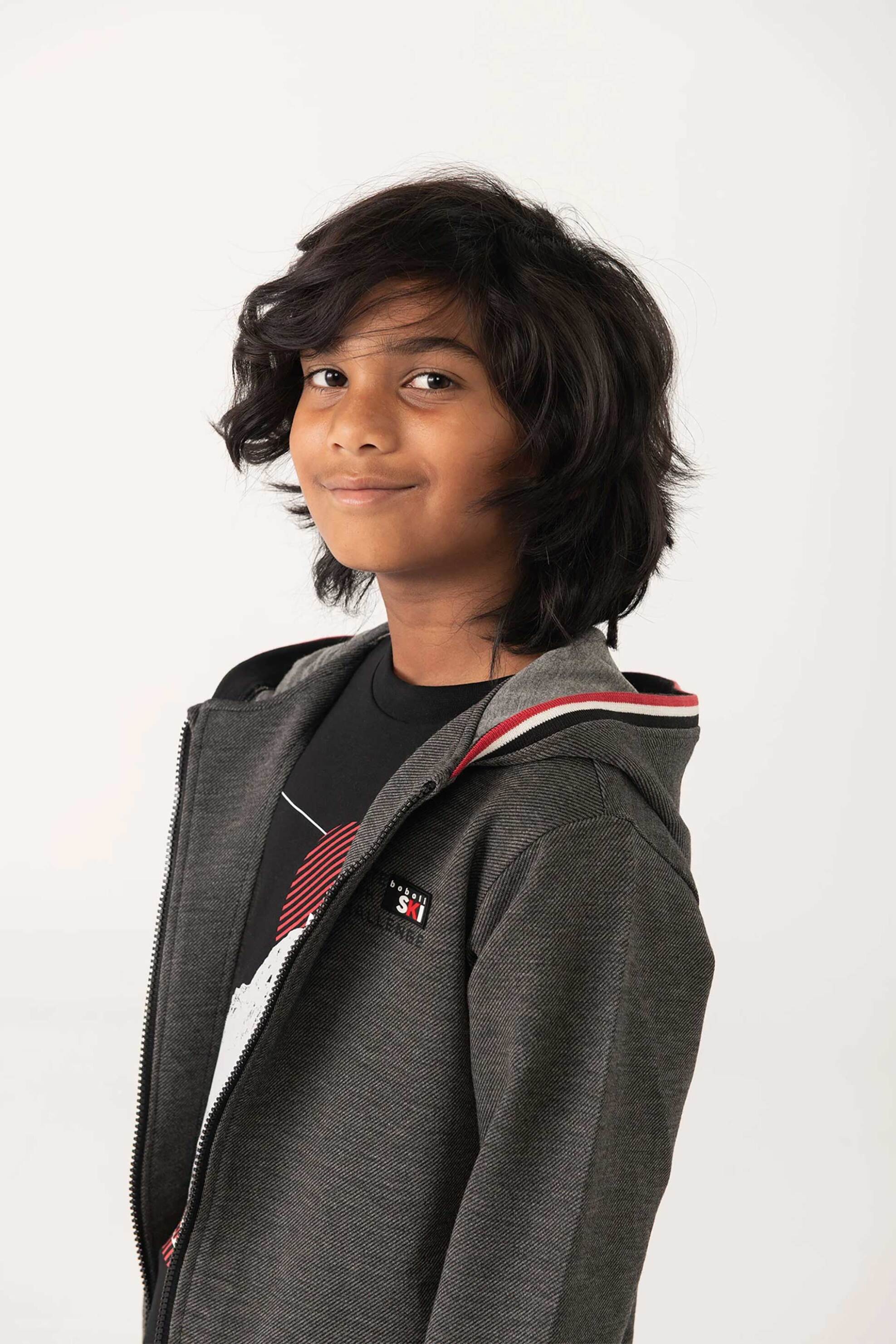 Boboli παιδική ζακέτα φούτερ με κουκούλα και contrast trims - 532112 Ανθρακί