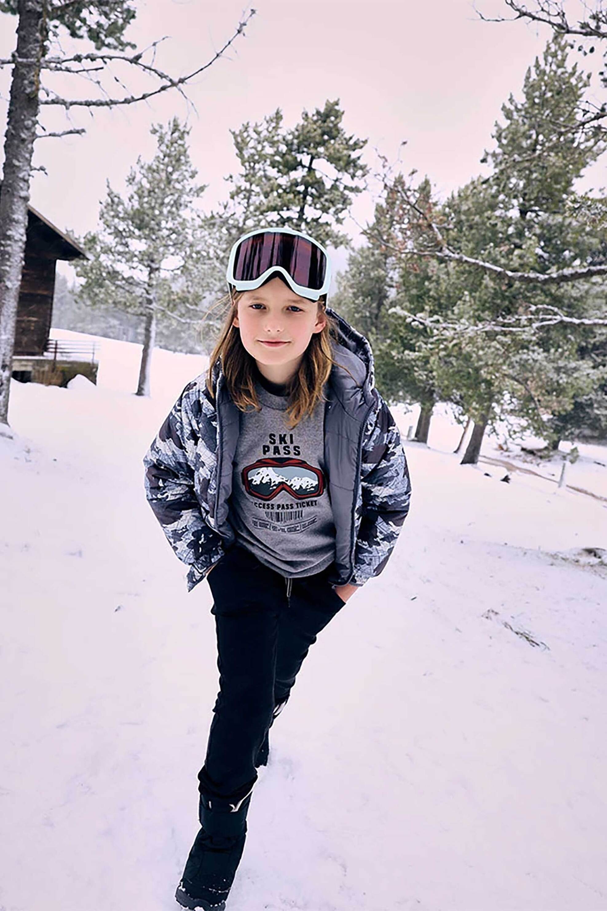 BOBOLI Boboli παιδικό σετ μπλούζα φούτερ με ski print και φόρμα (2 τεμάχια) - 532145 Γκρι