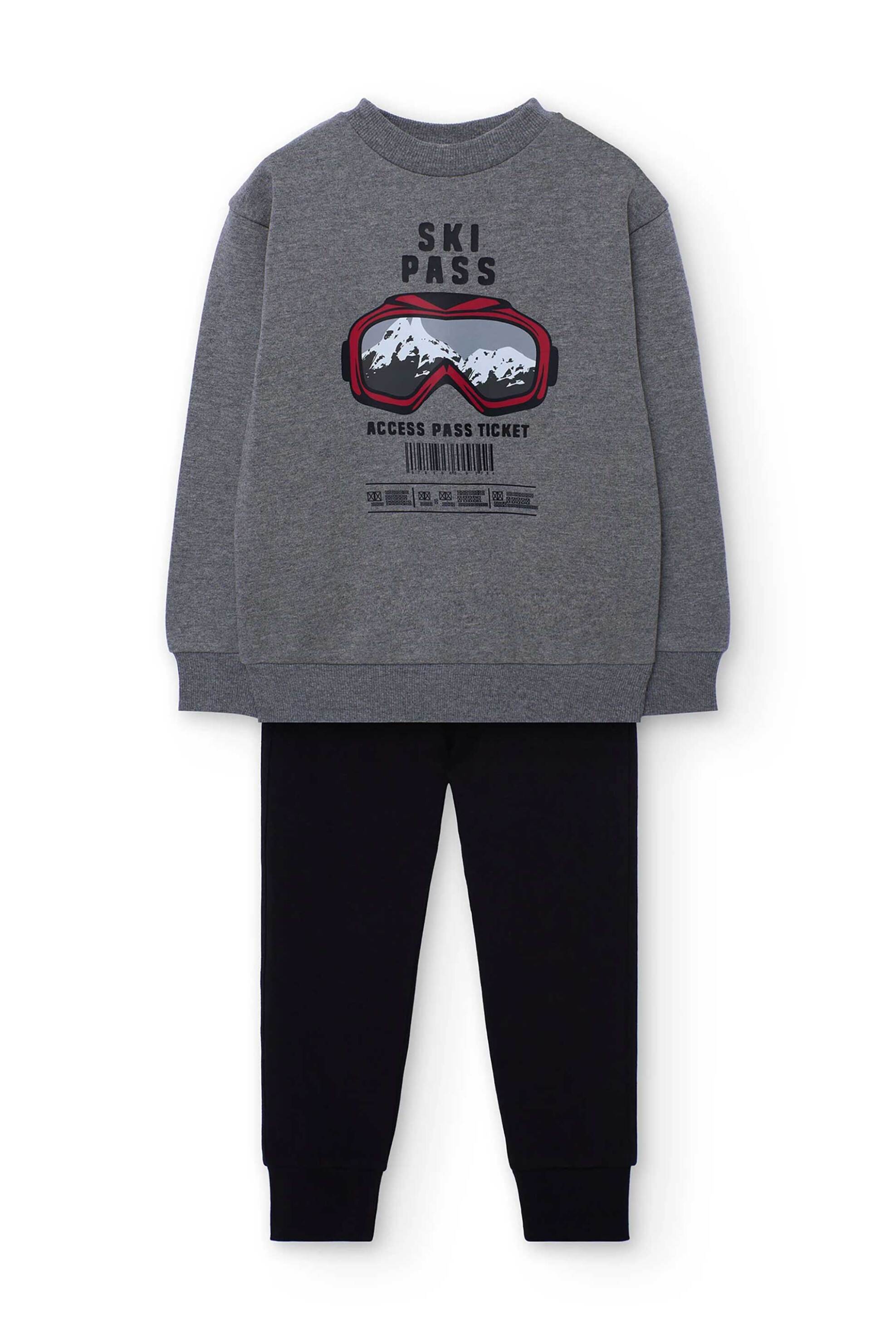 Boboli παιδικό σετ μπλούζα φούτερ με ski print και φόρμα (2 τεμάχια) - 532145 Γκρι φωτογραφία