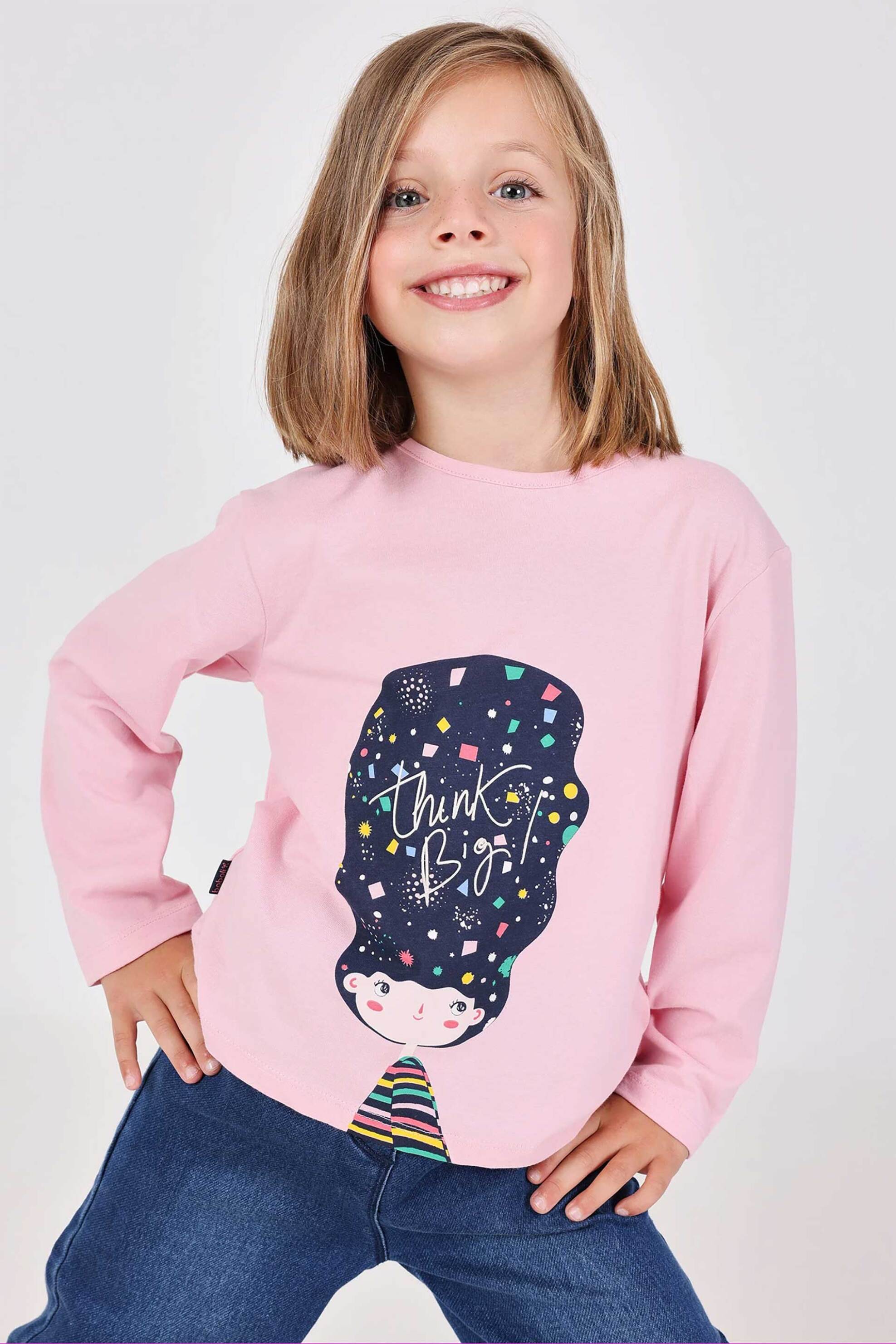 Boboli παιδική μακρυμάνικη μπλούζα με print - 202015 Ροζ