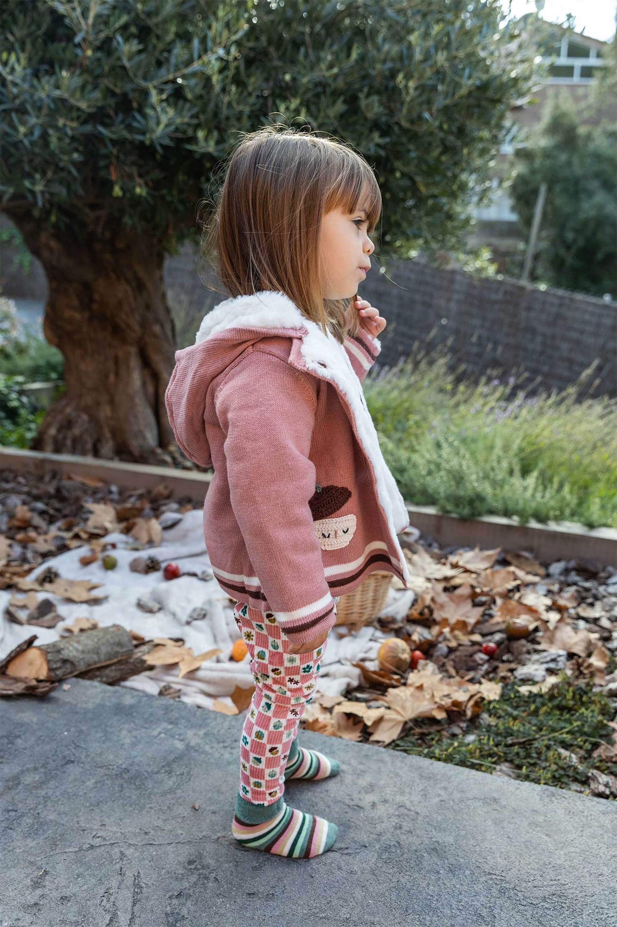 BOBOLI Boboli βρεφική πλεκτή ζακέτα με κεντήματα και κουκούλα με επένδυση από faux γούνα - 142120 Ροζ